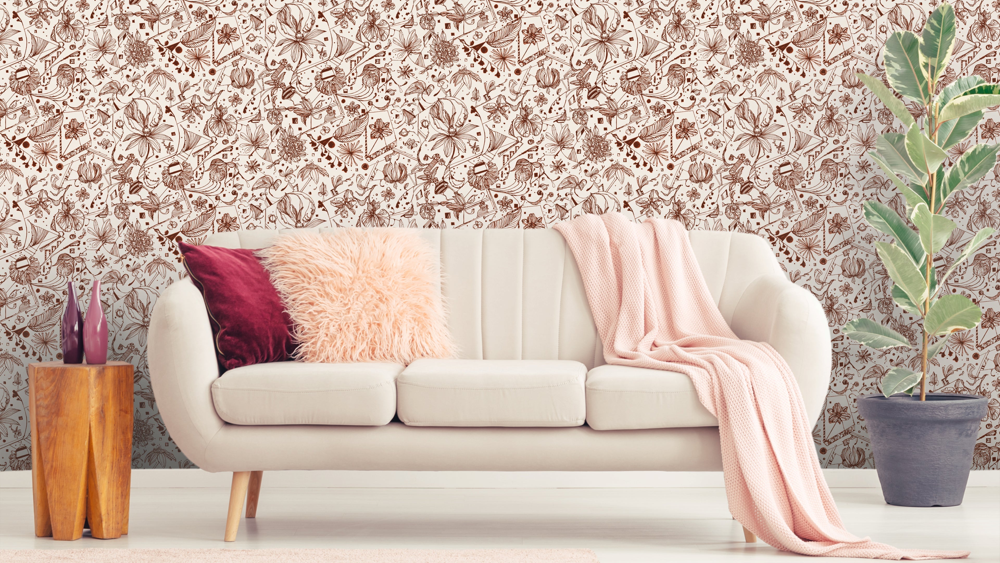 Floralies - Koppar - Elegant tapet med florala mönster i varm kopparton