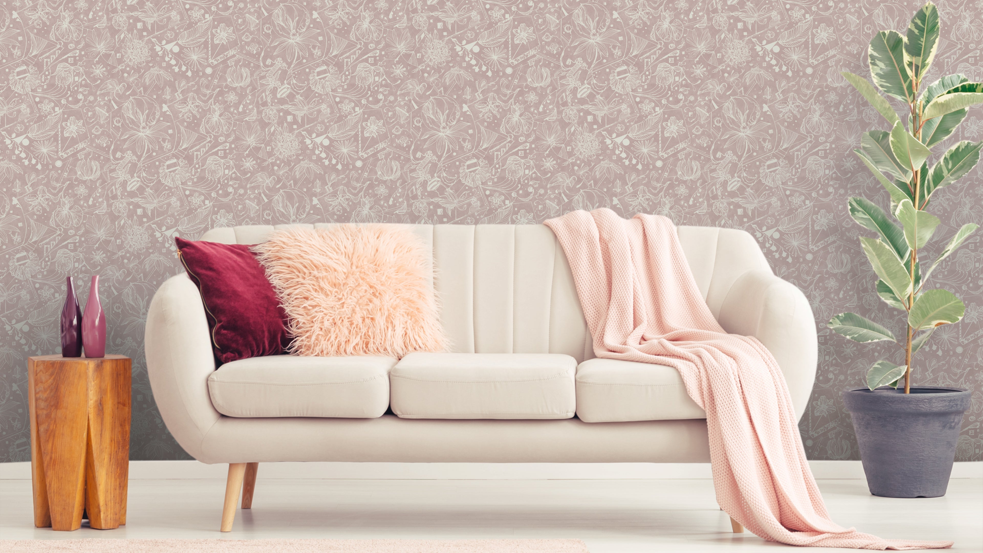 Floralies - Rosa – Elegant tapet med abstrakt konst i mjuka rosa toner