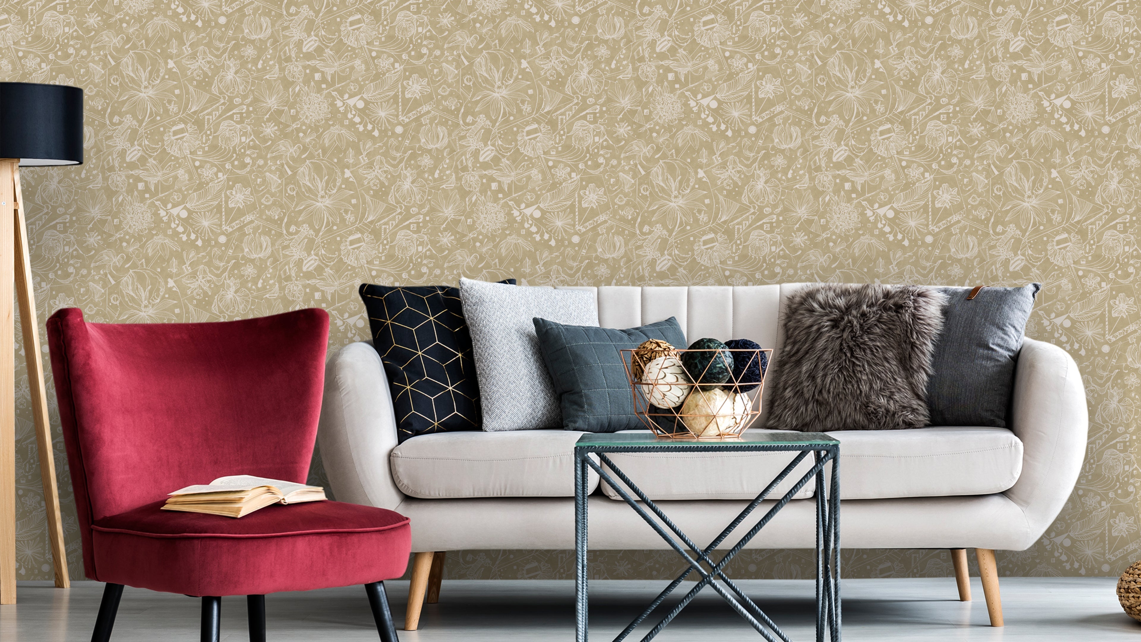 Reval Wallpaper Floralies - Beige – Elegant tapet med abstrakt konst i mjuka beige toner – högkvalitativ tapet för en pers...