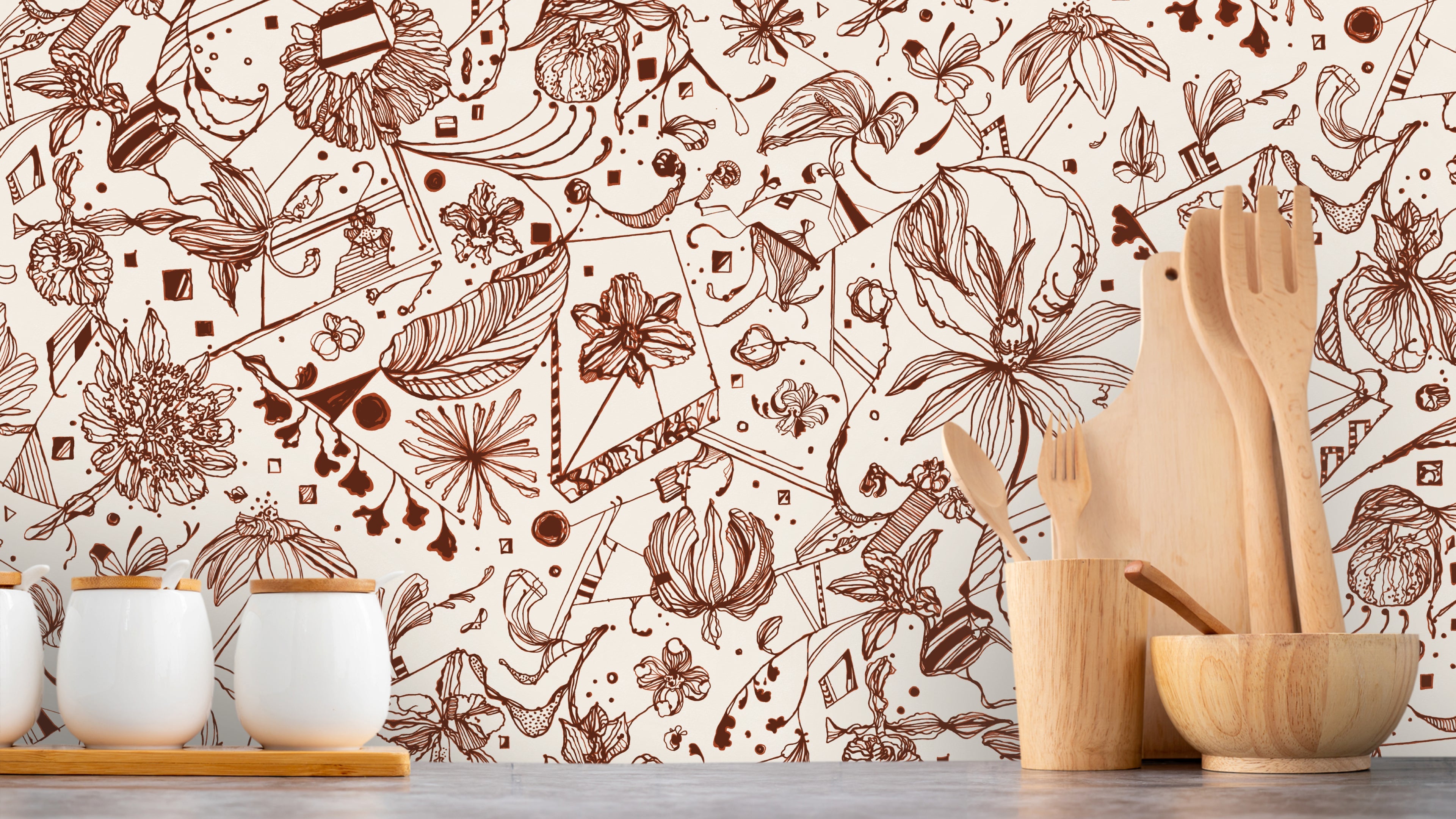 Floralies - Koppar – Elegant tapet med abstrakt konst i varm kopparton
