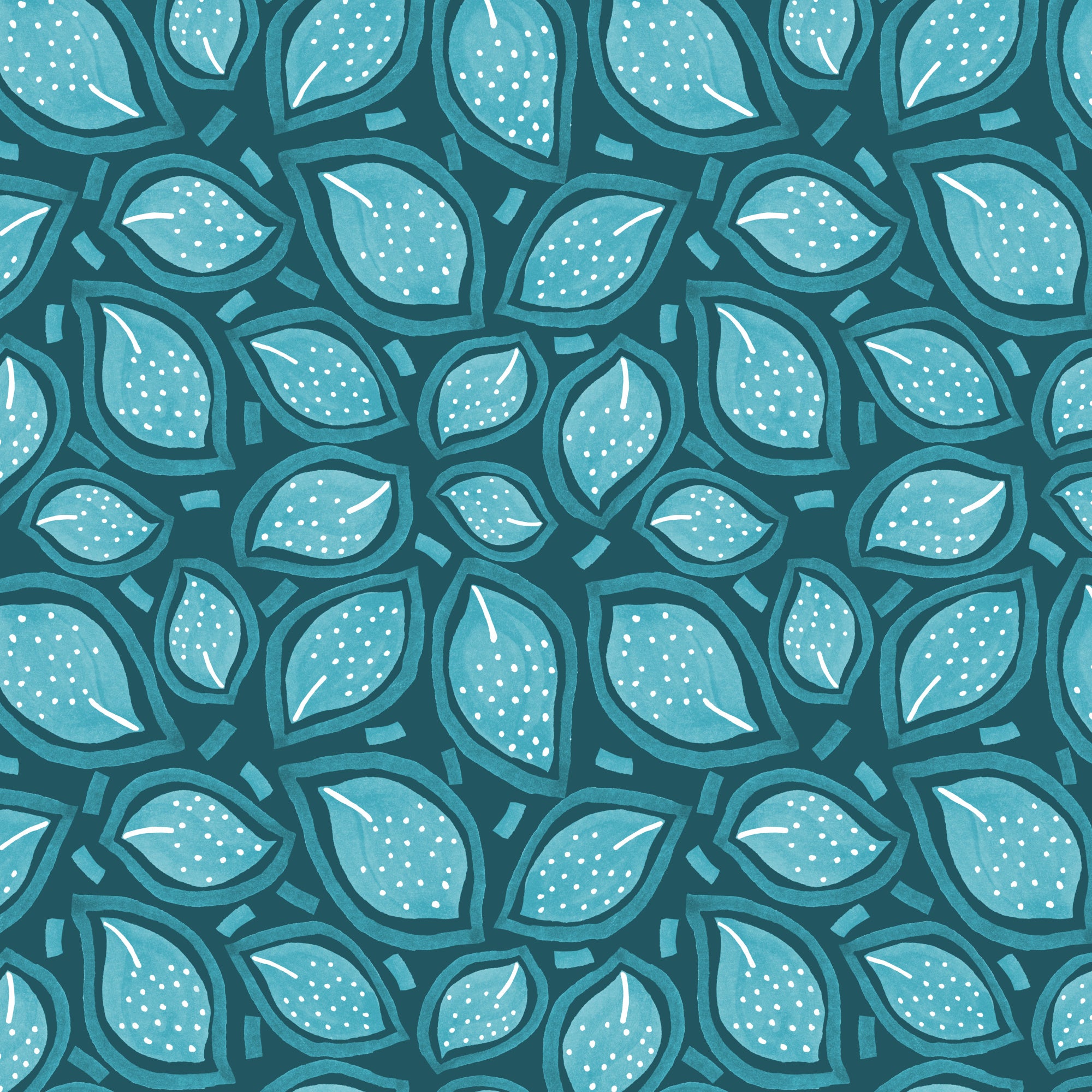 Turquoise On Turquoise Scattered Leaves Polka Dot