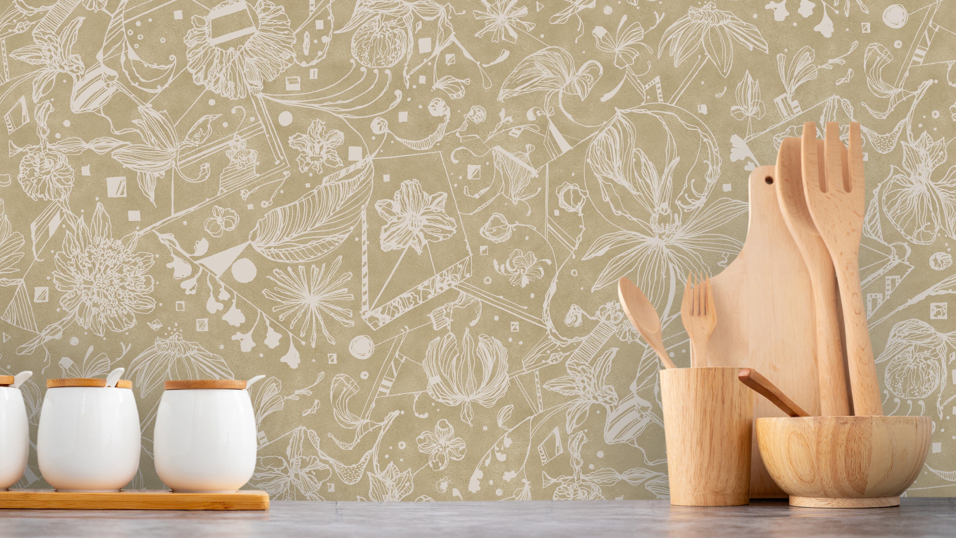Reval Wallpaper Floralies - Beige – Elegant tapet med abstrakt konst i mjuka beige toner – högkvalitativ tapet för en pers...