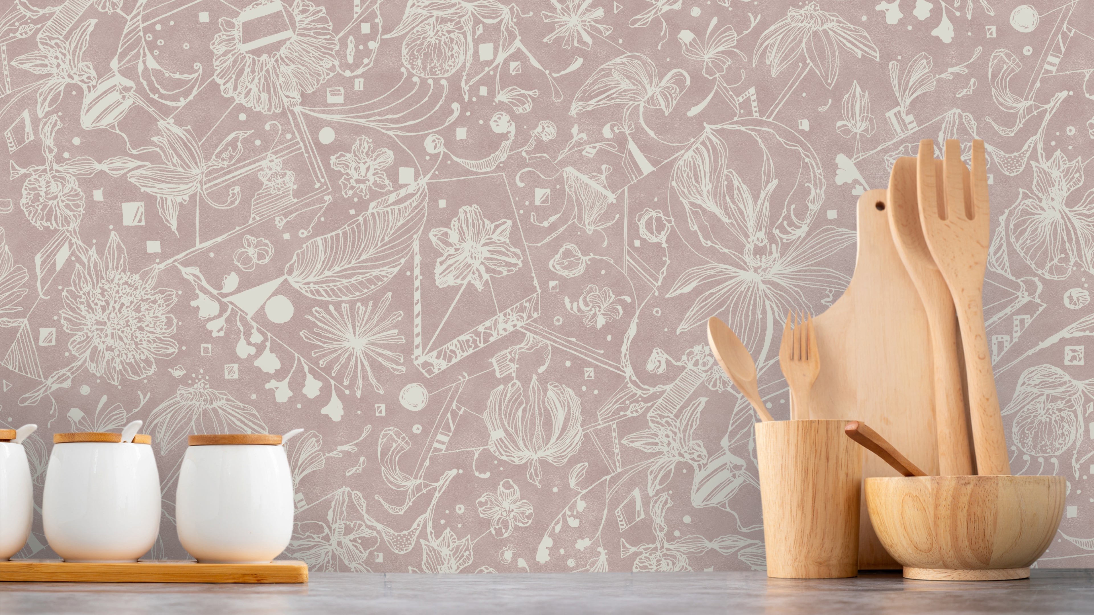 Floralies - Rosa – Elegant tapet med abstrakt konst i mjuka rosa toner