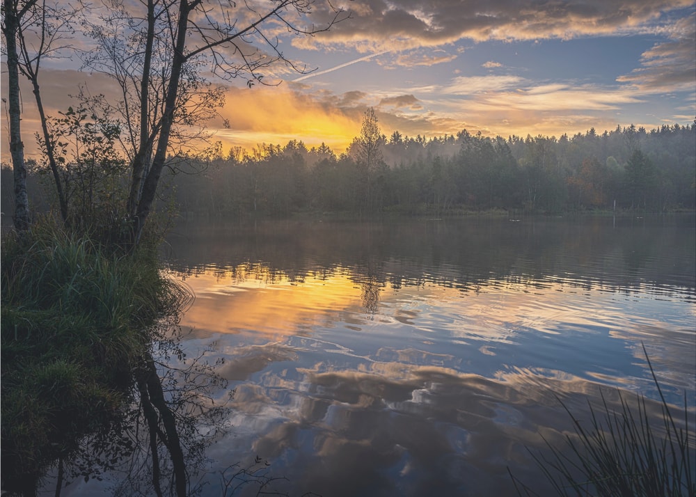 Golden Lake Sunset Reflection
