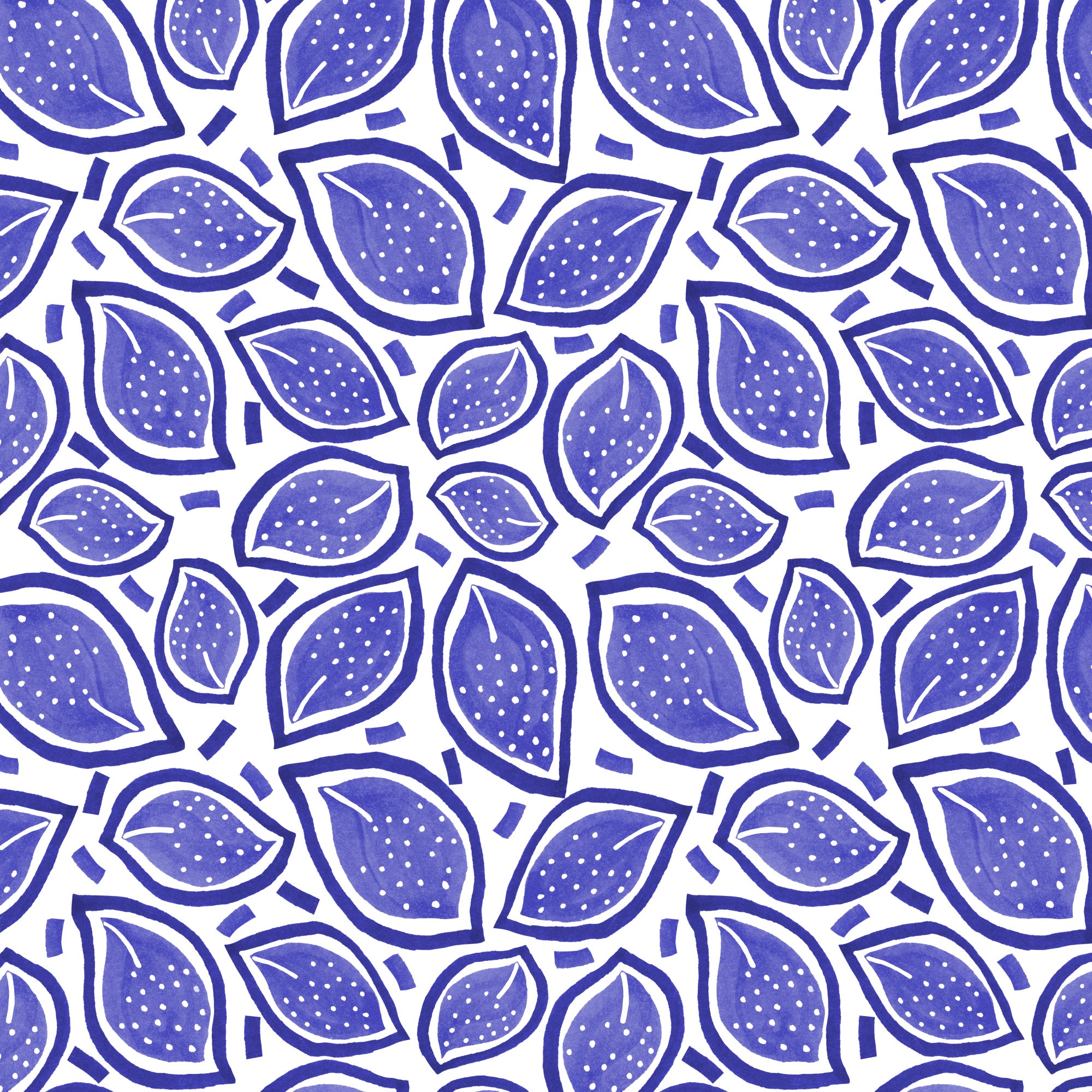 Navy Blue Scattered Leaves Polka Dot