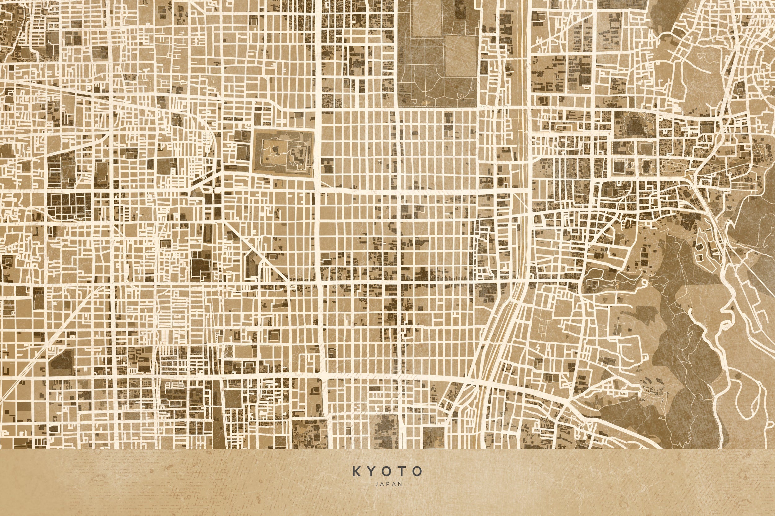 Sepia map of Kyoto