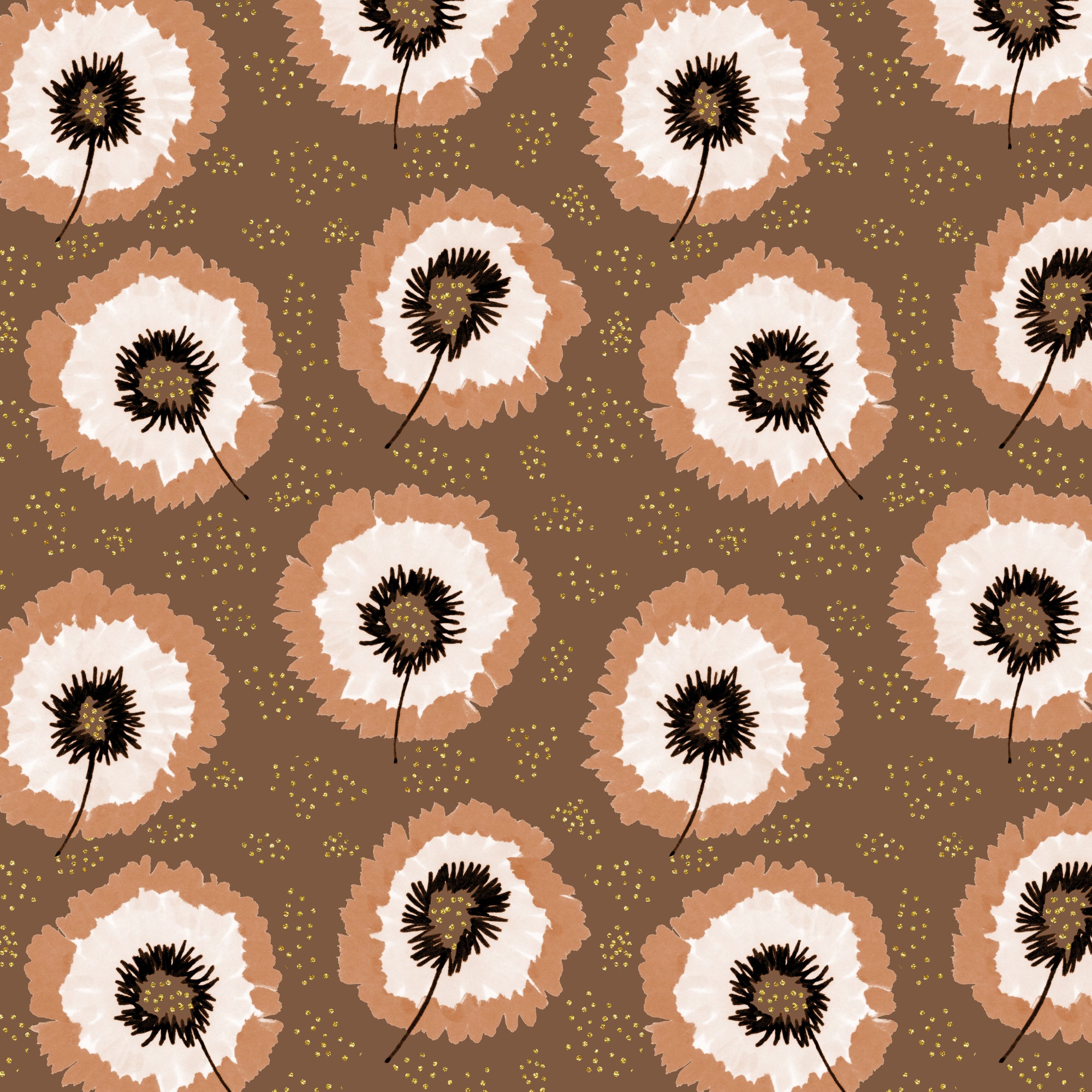 Polka Dot Flower Fringes Mocha Gold