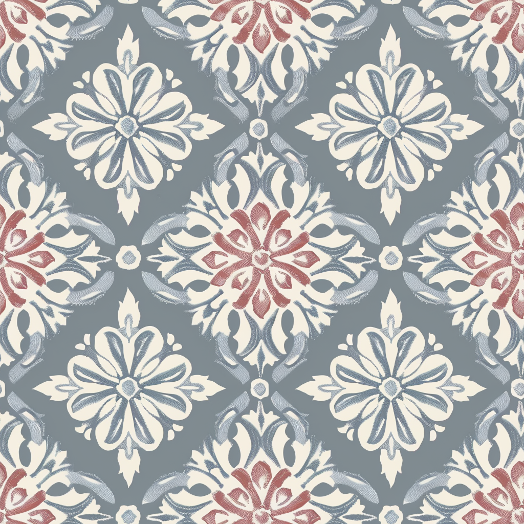 Marielund - Blå-rosa - Klassisk medaljongmönstrad tapet med tidlös elegans