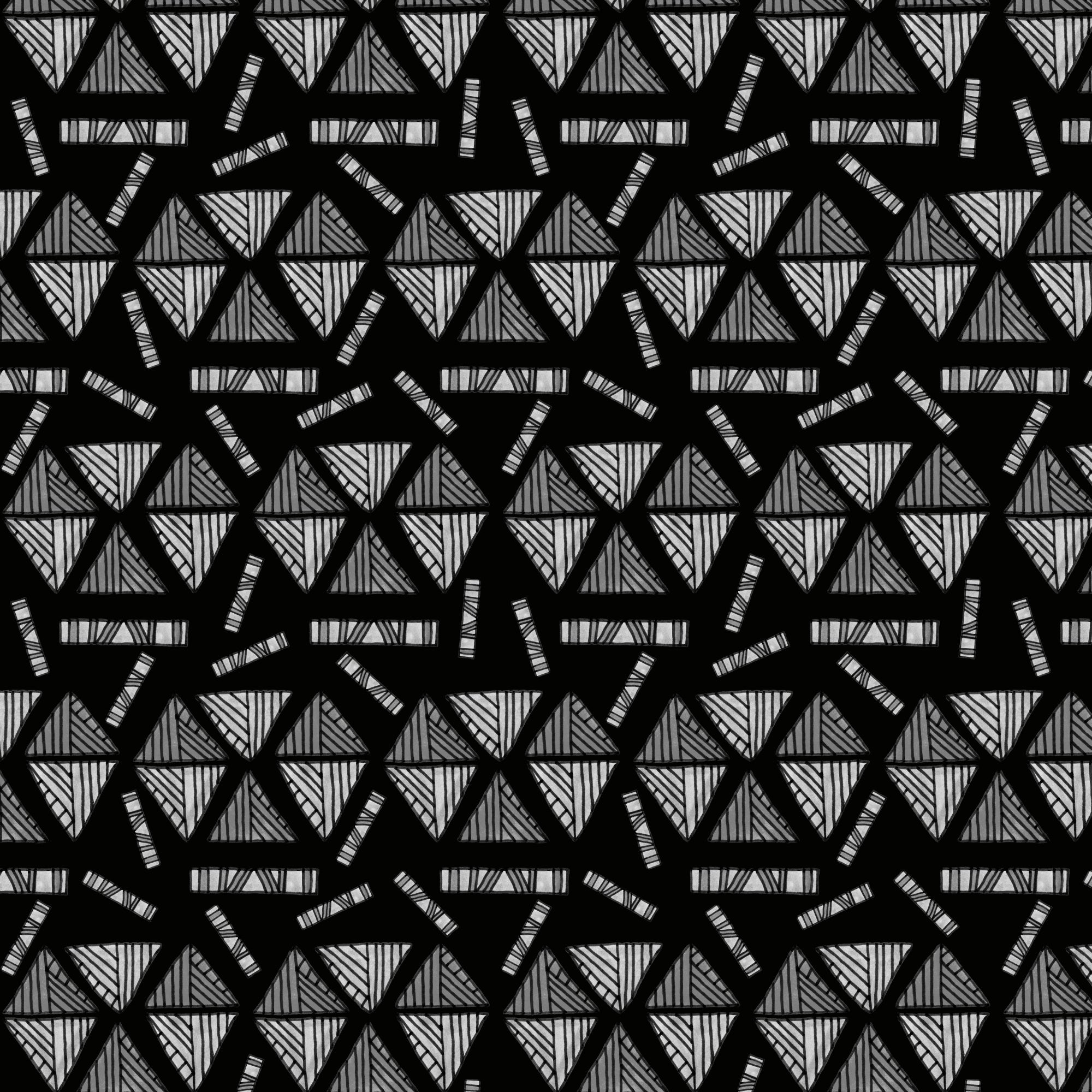 Tribal Ethnic Triangles Shapes Gray Black