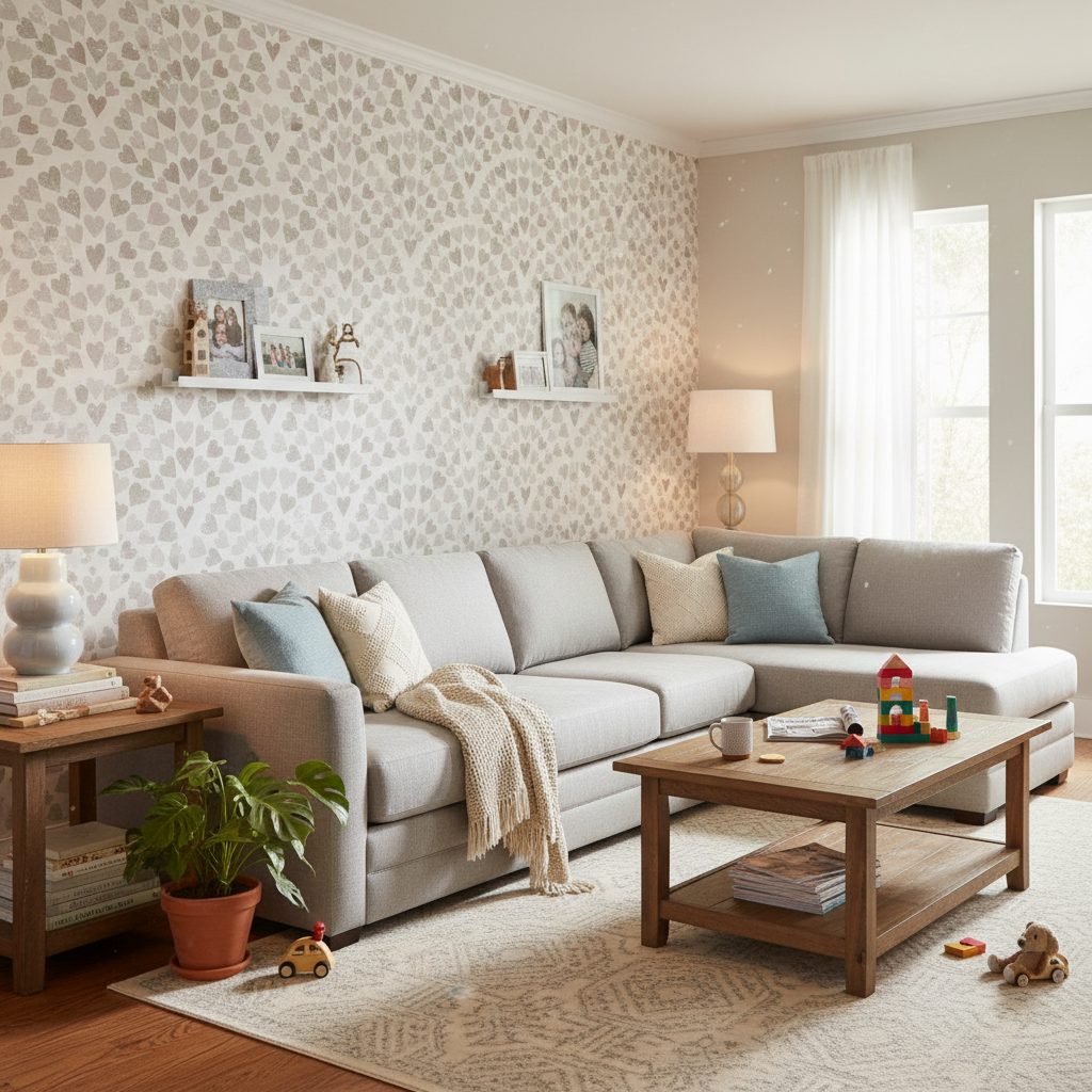 Scallop Hearts - Grey - Romantisk tapet med hjärtmönster för barnrum och sovrum