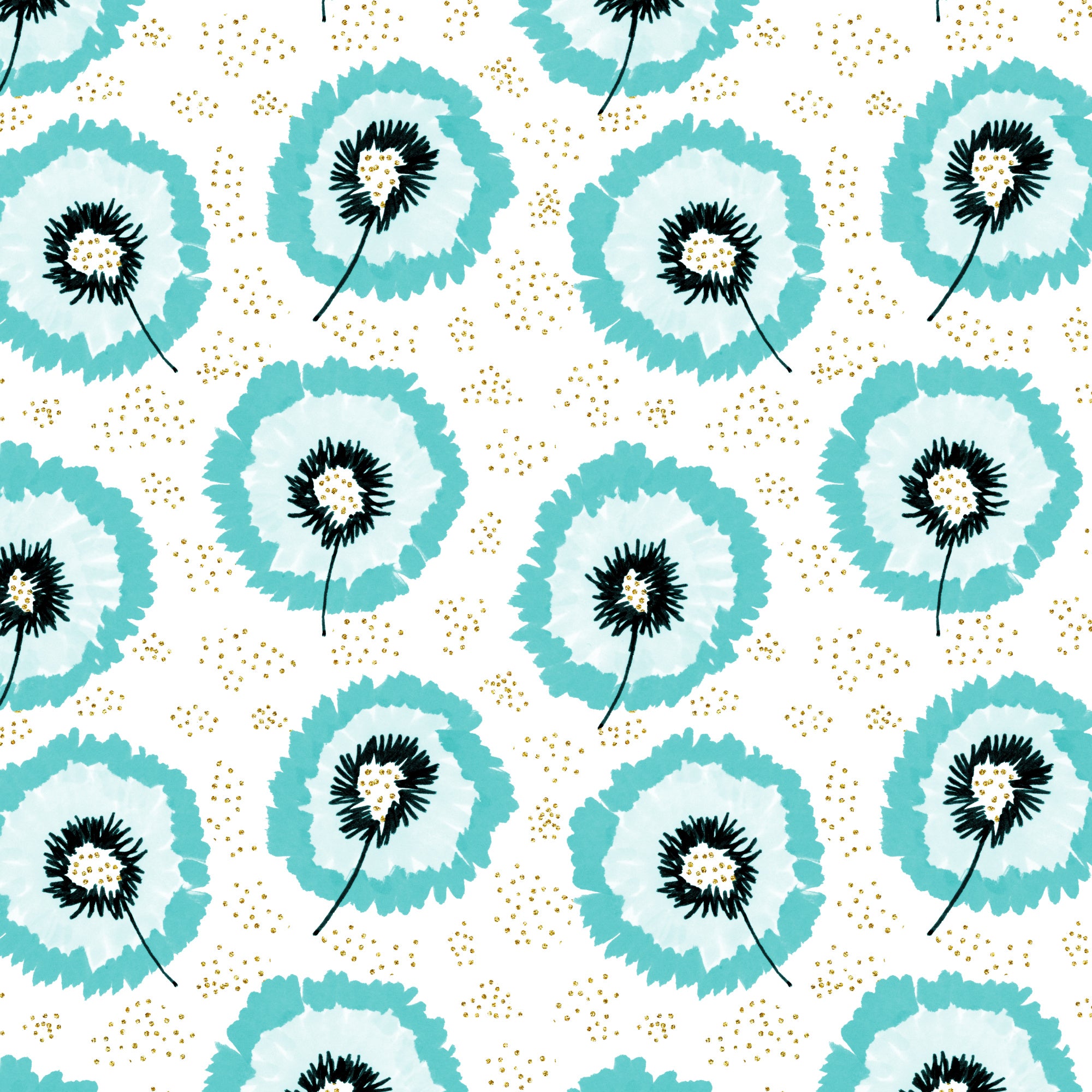 Turquoise Flower Fringes Polka Dot