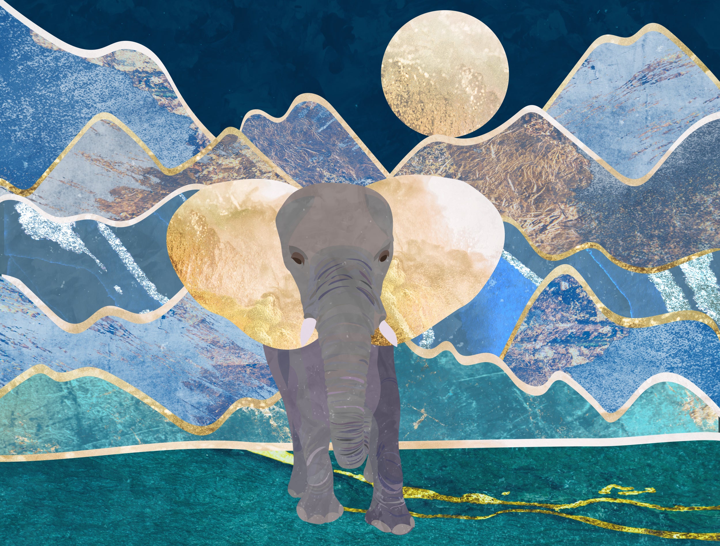 Magestic elephant mountains landscape wall mural