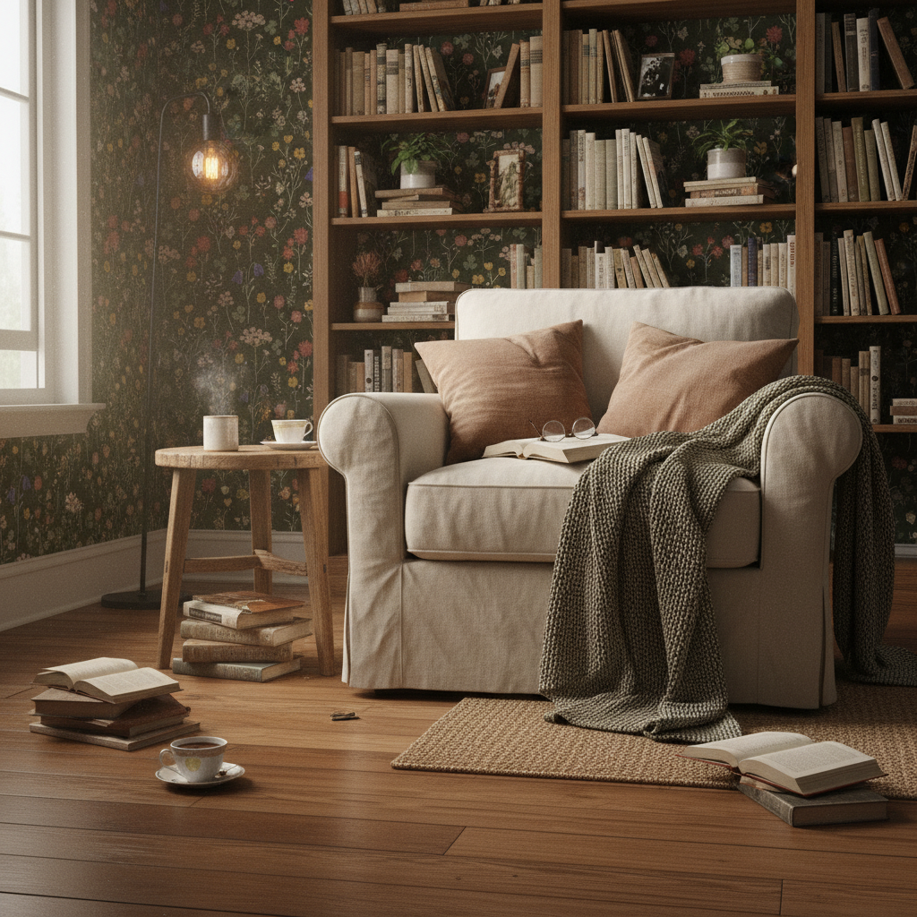 Sommaräng - Mossgrön – Naturlig tapet med vilda blommor i djupa gröna toner