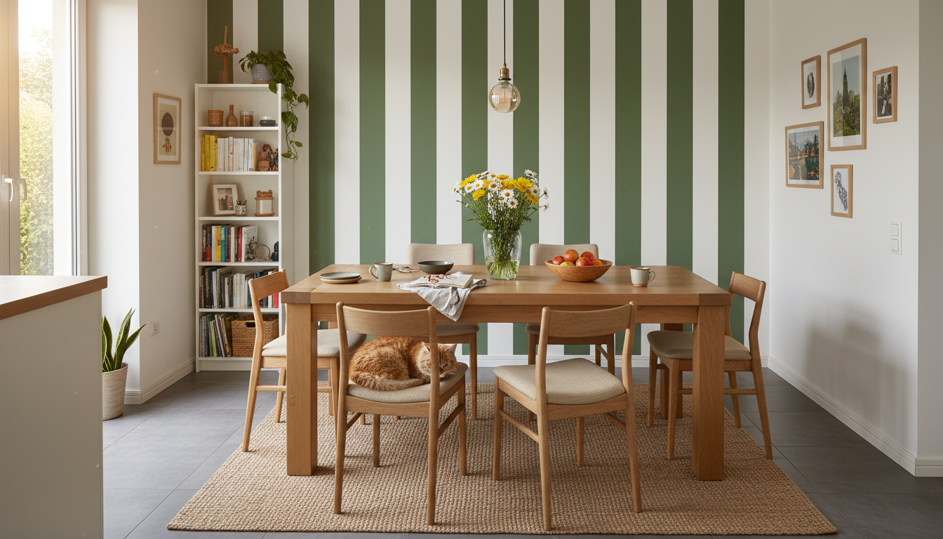 Big Stripes - Vit/olivgrön X-Large - Klassisk randtapet med tidlös elegans