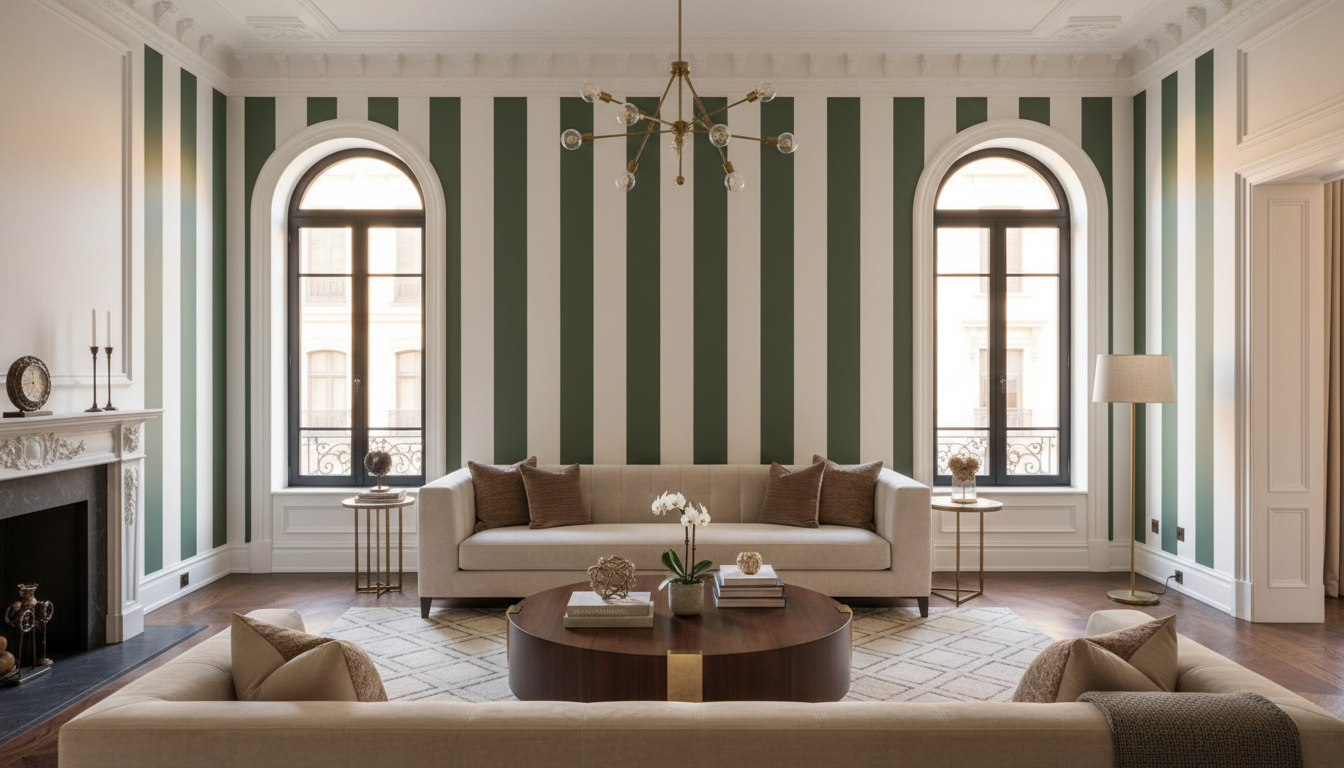 Big Stripes - Vit/olivgrön X-Large - Klassisk randtapet med tidlös elegans