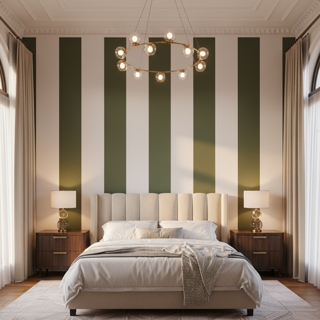 Big Stripes - Vit/olivgrön X-Large - Klassisk randtapet med tidlös elegans