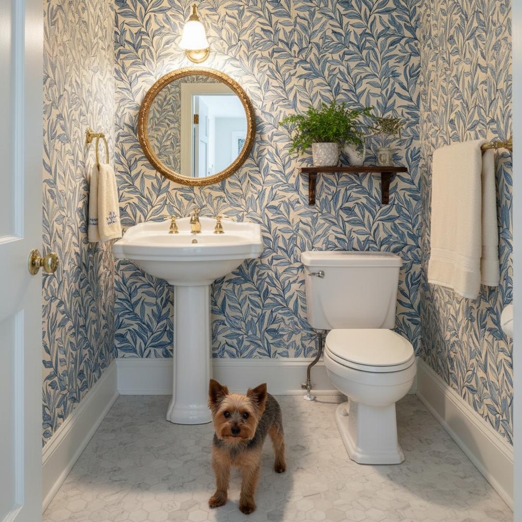 Boughs - Blå - Elegant tapet med handritade blad i blå toner