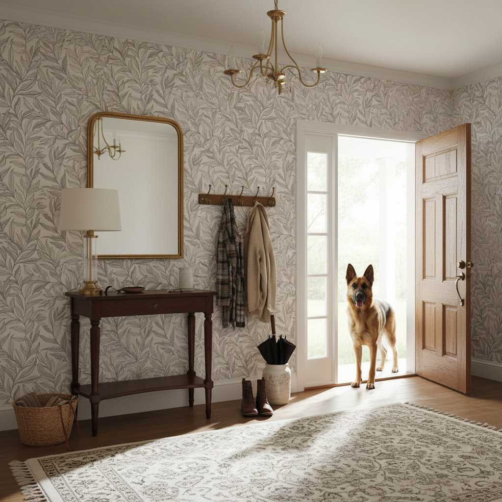 Boughs - Grå - Elegant tapet med handritade blad i grå toner