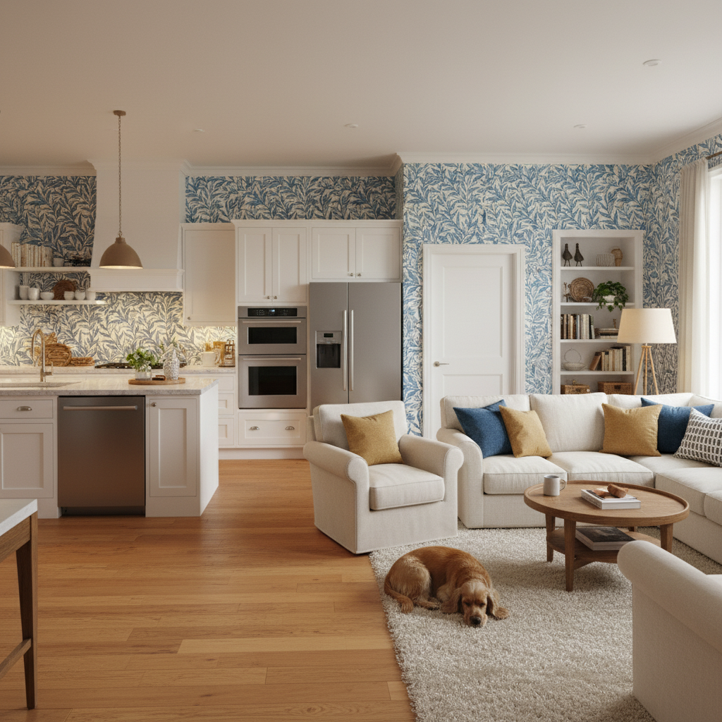 Boughs - Blå - Elegant tapet med handritade blad i blå toner