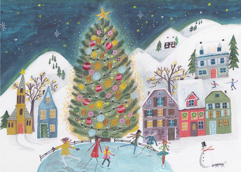 Christmas village in the snow