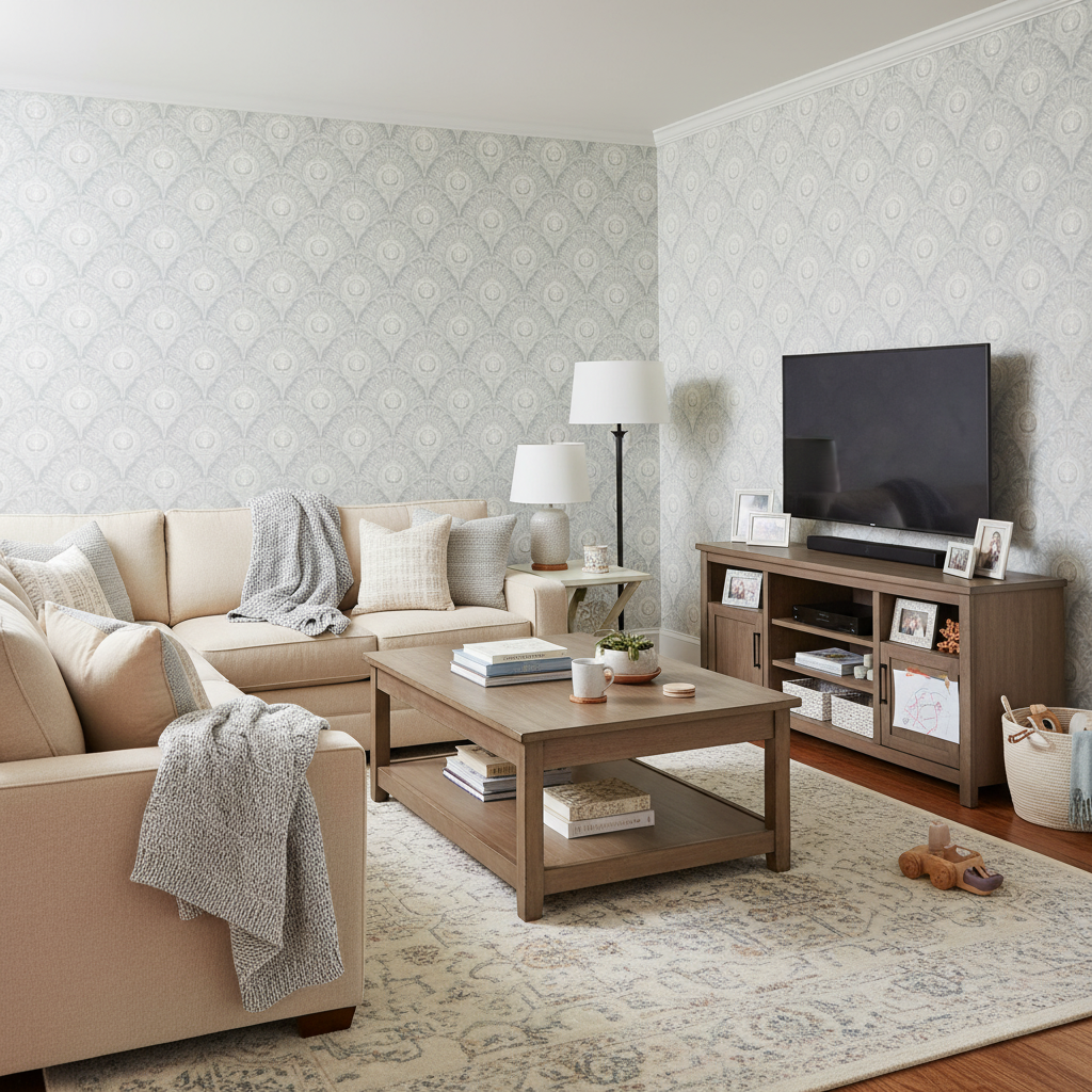 Peacock Plume Damask - Pearl Gray - Elegant grå tapet med påfågelsfjädermönster