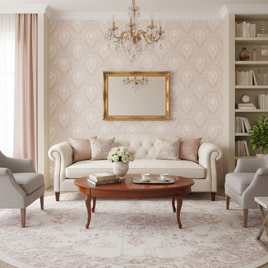 Peacock Plume Damask - Boudoir Rose - Elegant damastmönster i rosa toner