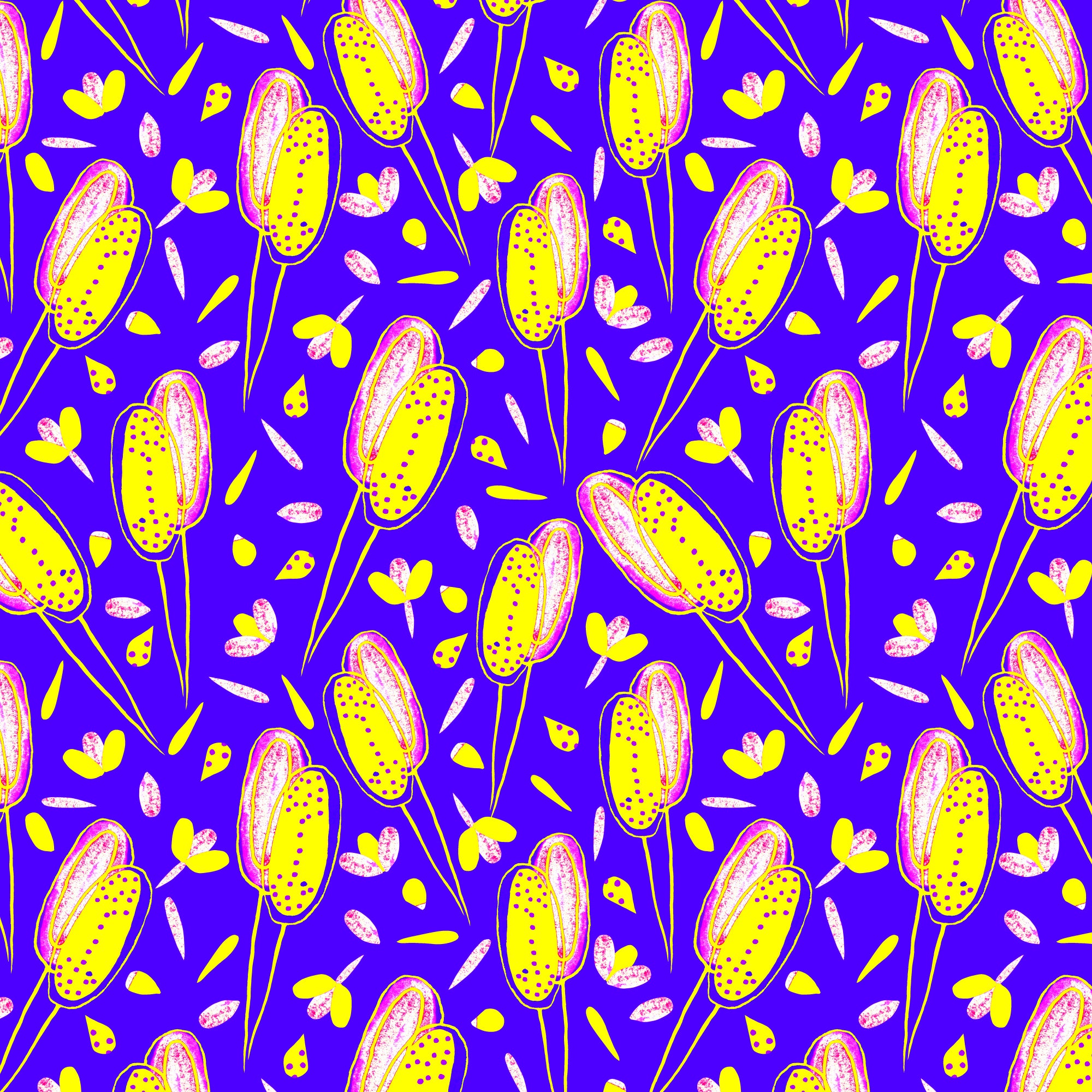 Floral Twosome Lavender Yellow On Blue