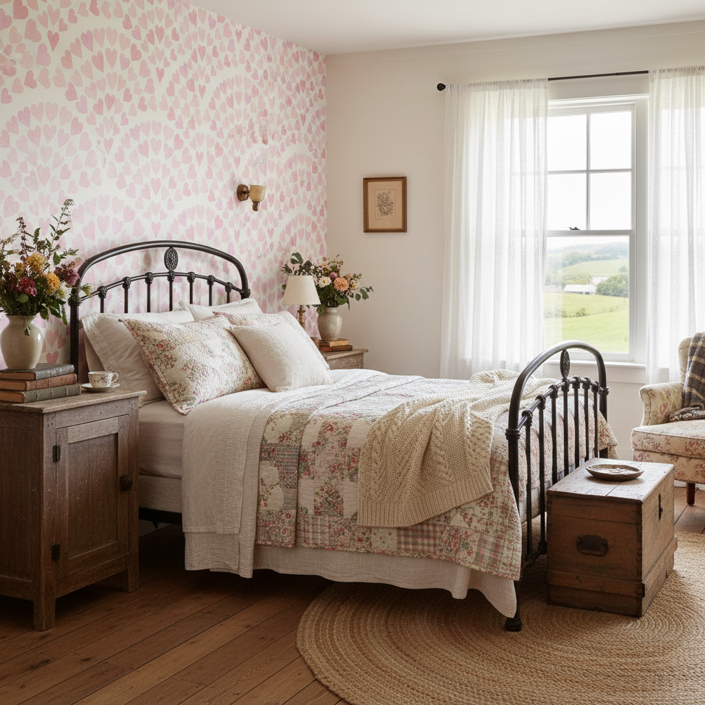 Scallop Hearts - Rosa - Romantisk tapet med hjärtmotiv i pastellfärger