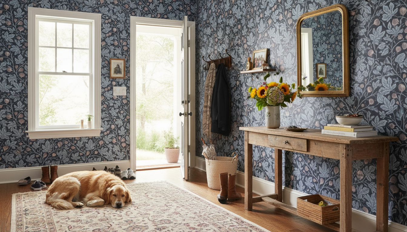 Fig Tree - Midnight - Elegant tapet med fikonträd i mörka toner