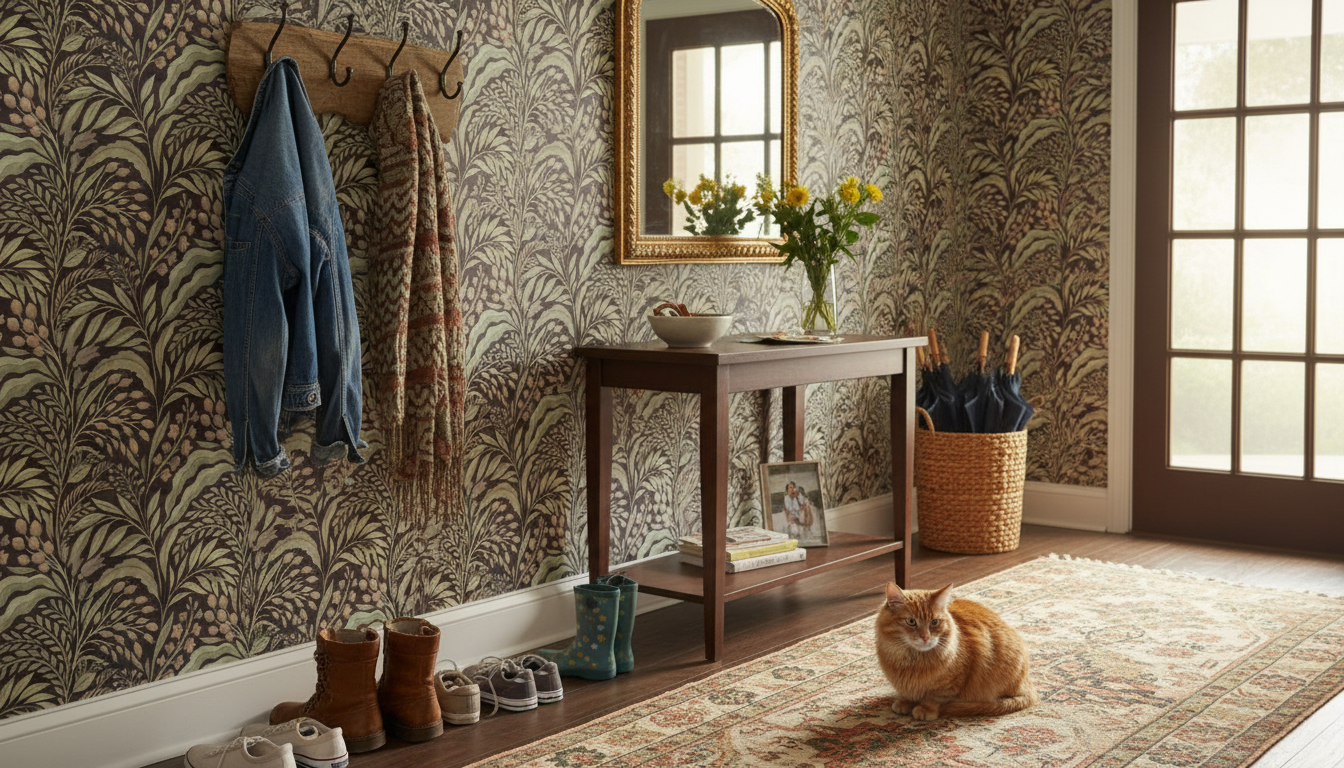 Growing Garden - Dark Colorway - Tapet med kvistar och blad i mörka toner