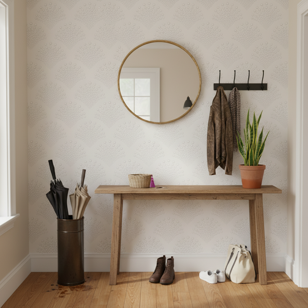 Morgondagg - Tapet med Art Deco-mönster i morgondisgrått