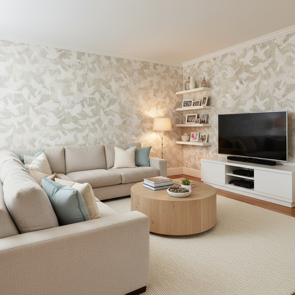 Fåglar - Beige - Naturlig beige tapet med fågelmotiv i skandinavisk design