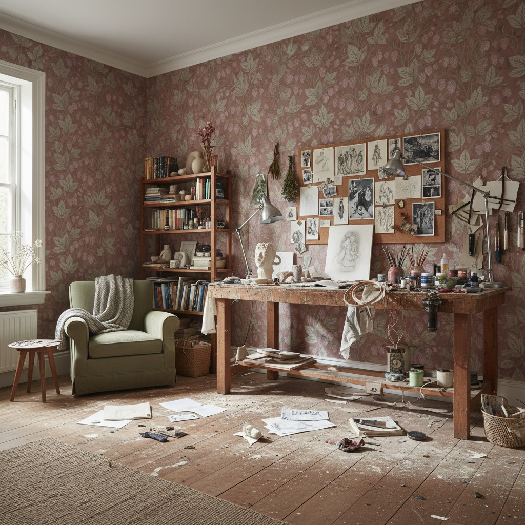 Trailing Hops Brown - Elegant tapet med organiskt humlemönster i bruna toner