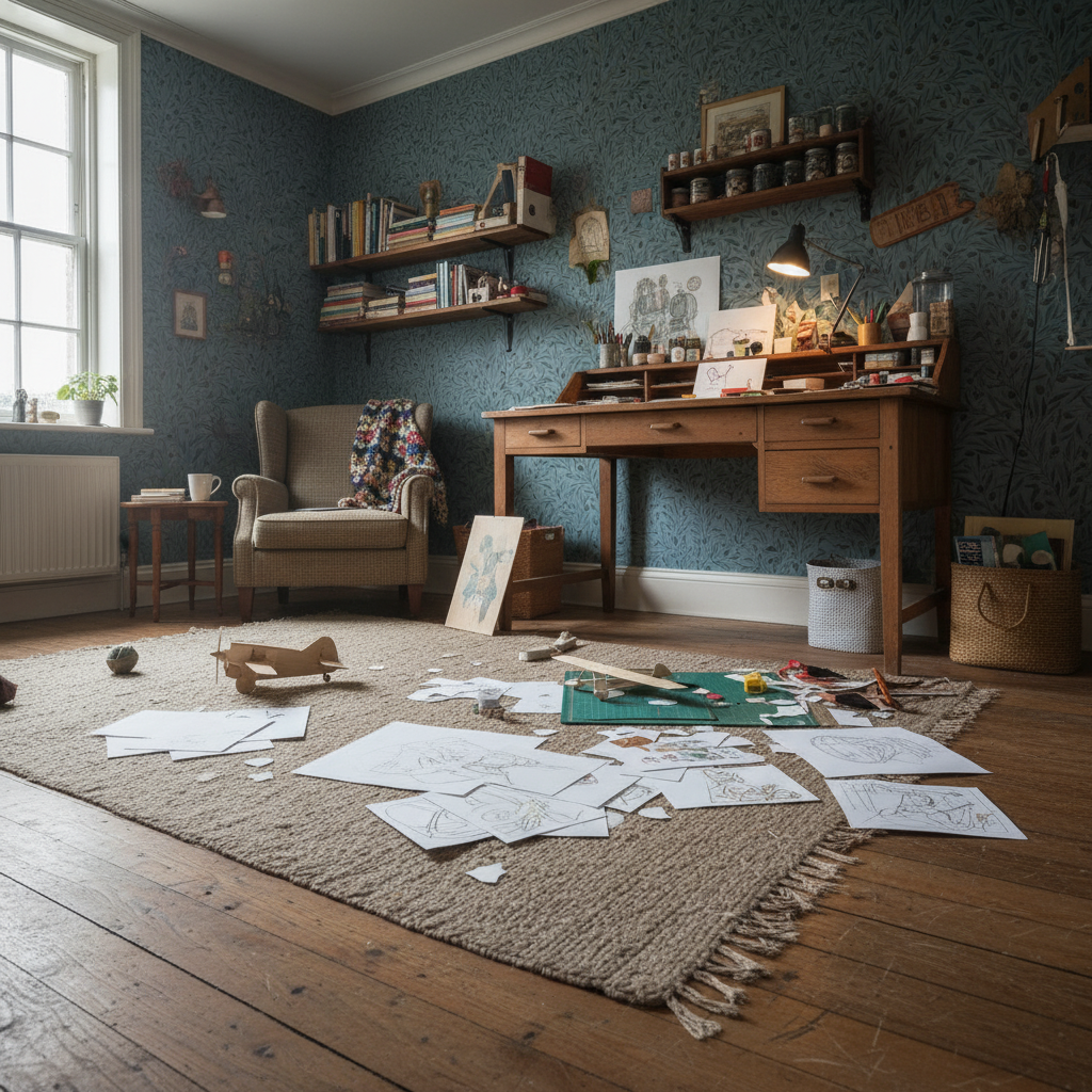 Olivia Half Drop Dove - Elegant tapet med olivkvistar i mjuka blå toner