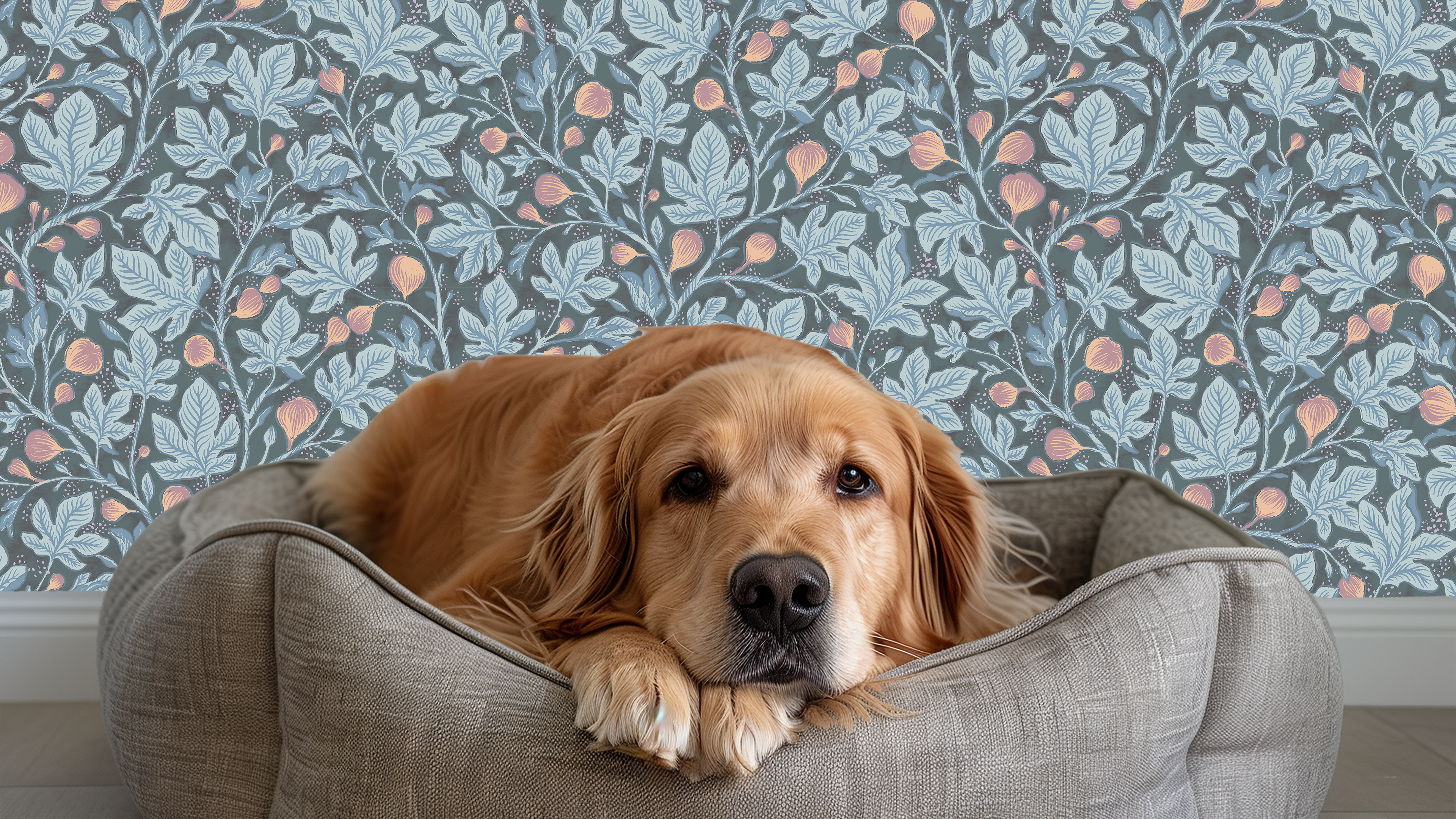 Fig Tree - Teal - Elegant tapet med fikonträd i blågrå toner