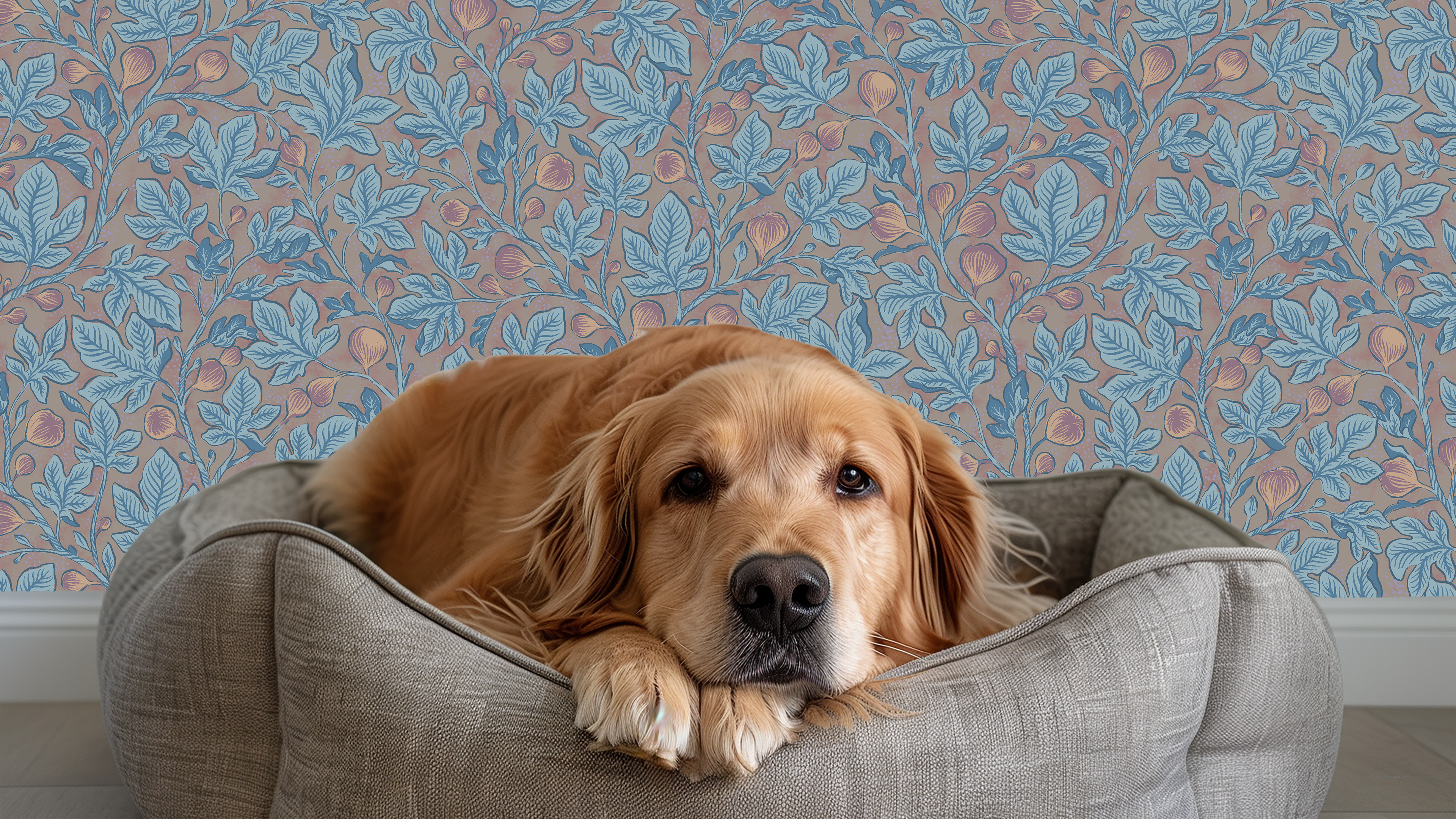 Fig Tree - Glow – Handmålad botanisk tapet med fikonträd