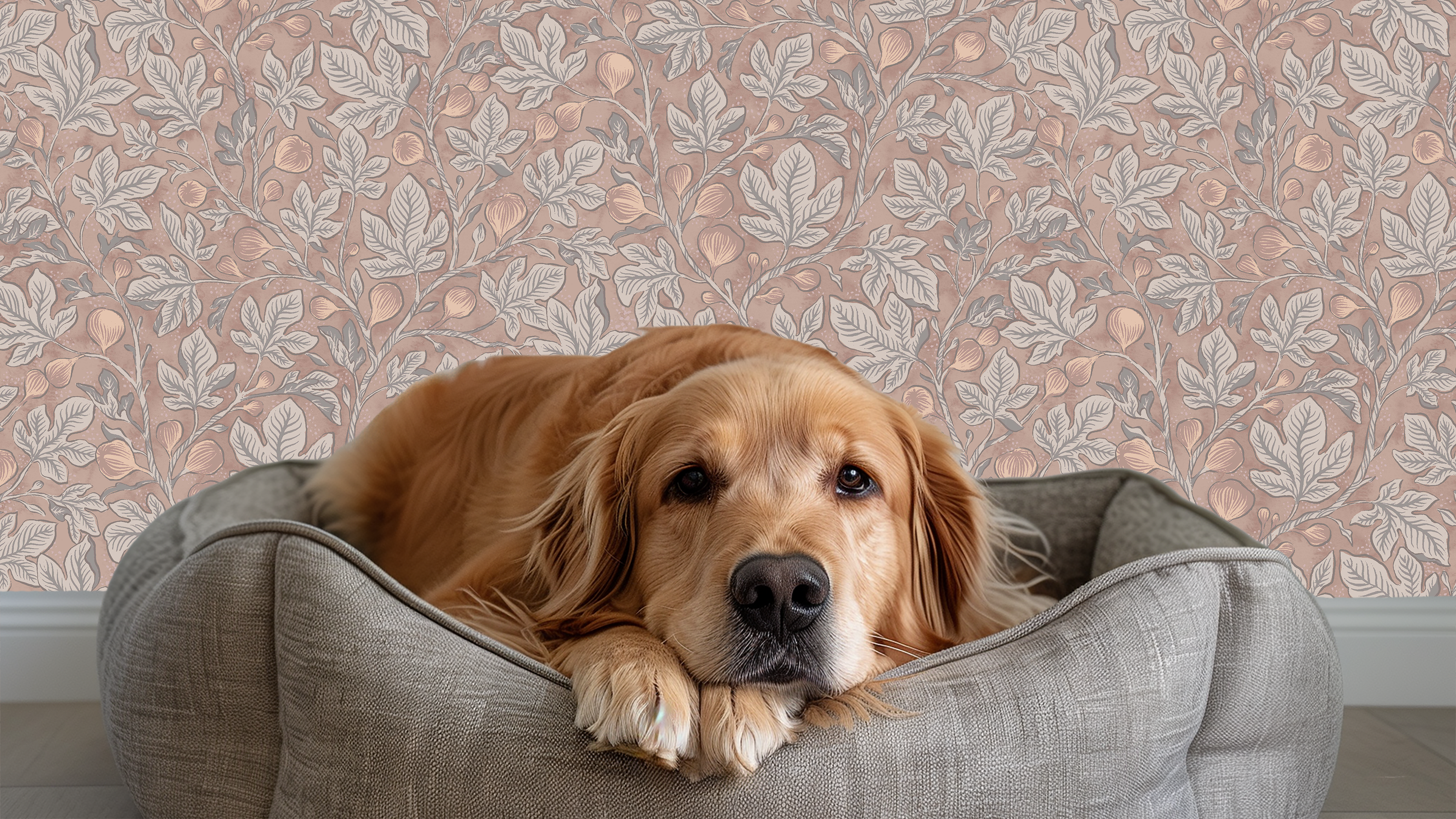 Fig Tree - Brown - Elegant botanisk tapet med handmålade fikonblad