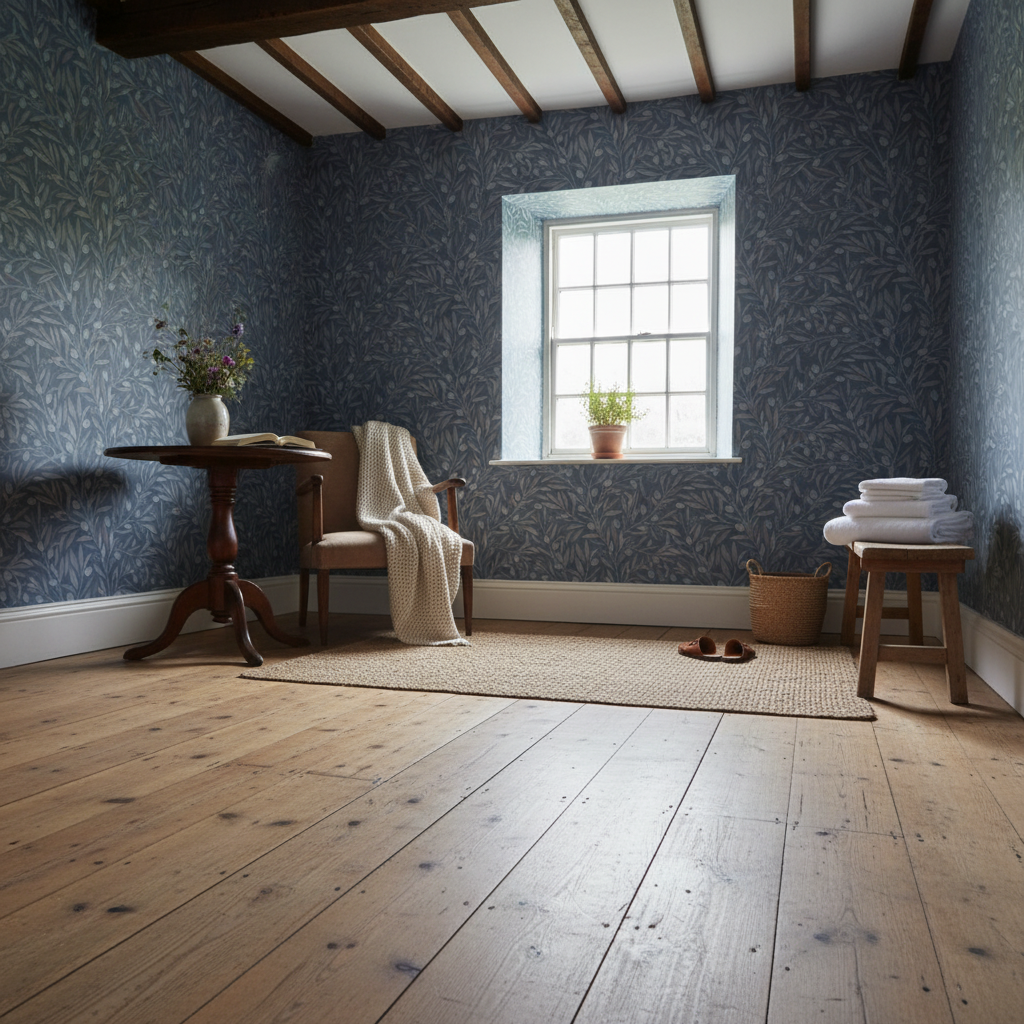 Reval Wallpaper Olivia Half Drop Midnight Blue - Elegant tapet med olivkvistar i djupa blå toner – högkvalitativ tapet för...
