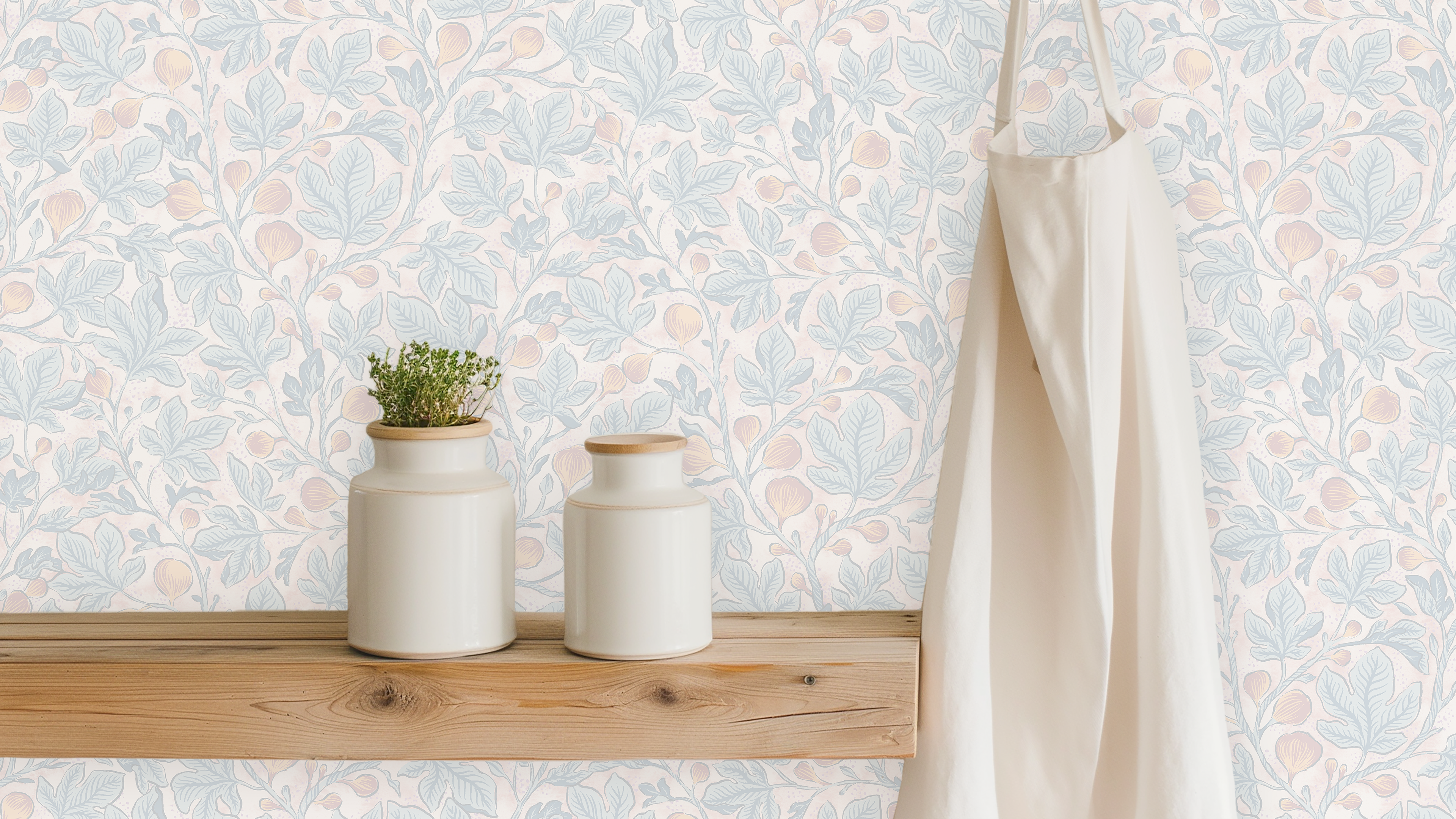 Fig Tree - Pastell - Ljus tapet med fikonträd i pastelltoner