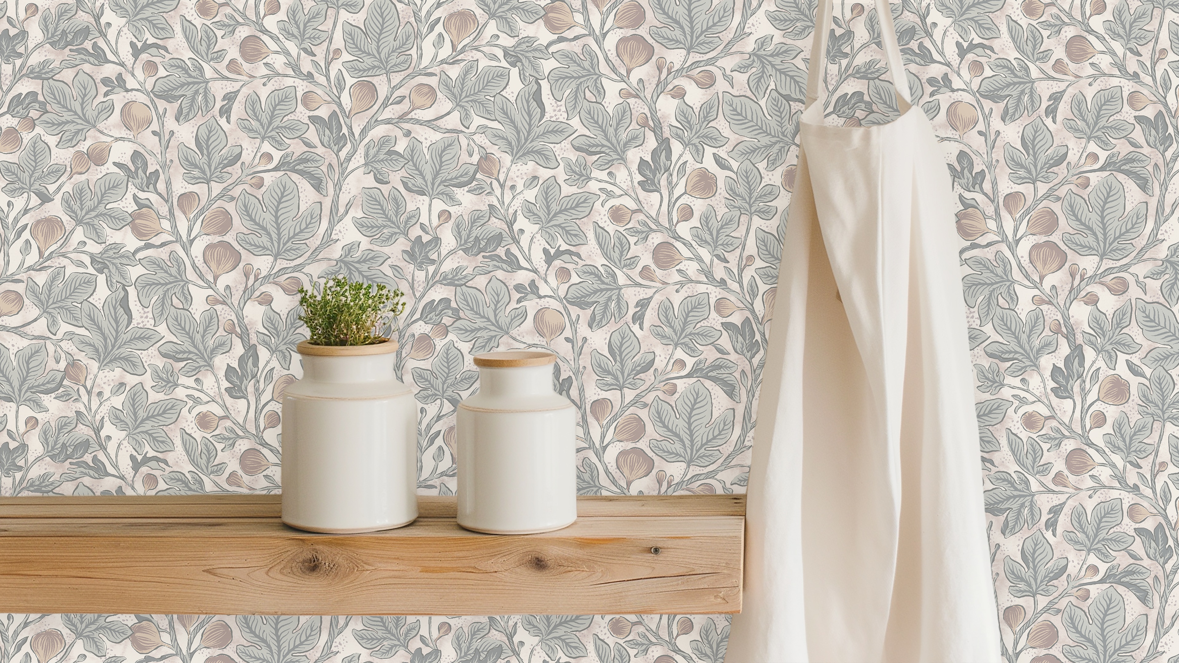 Fig Tree - Mild - Neutral tapet med fikonträd i mjuka toner