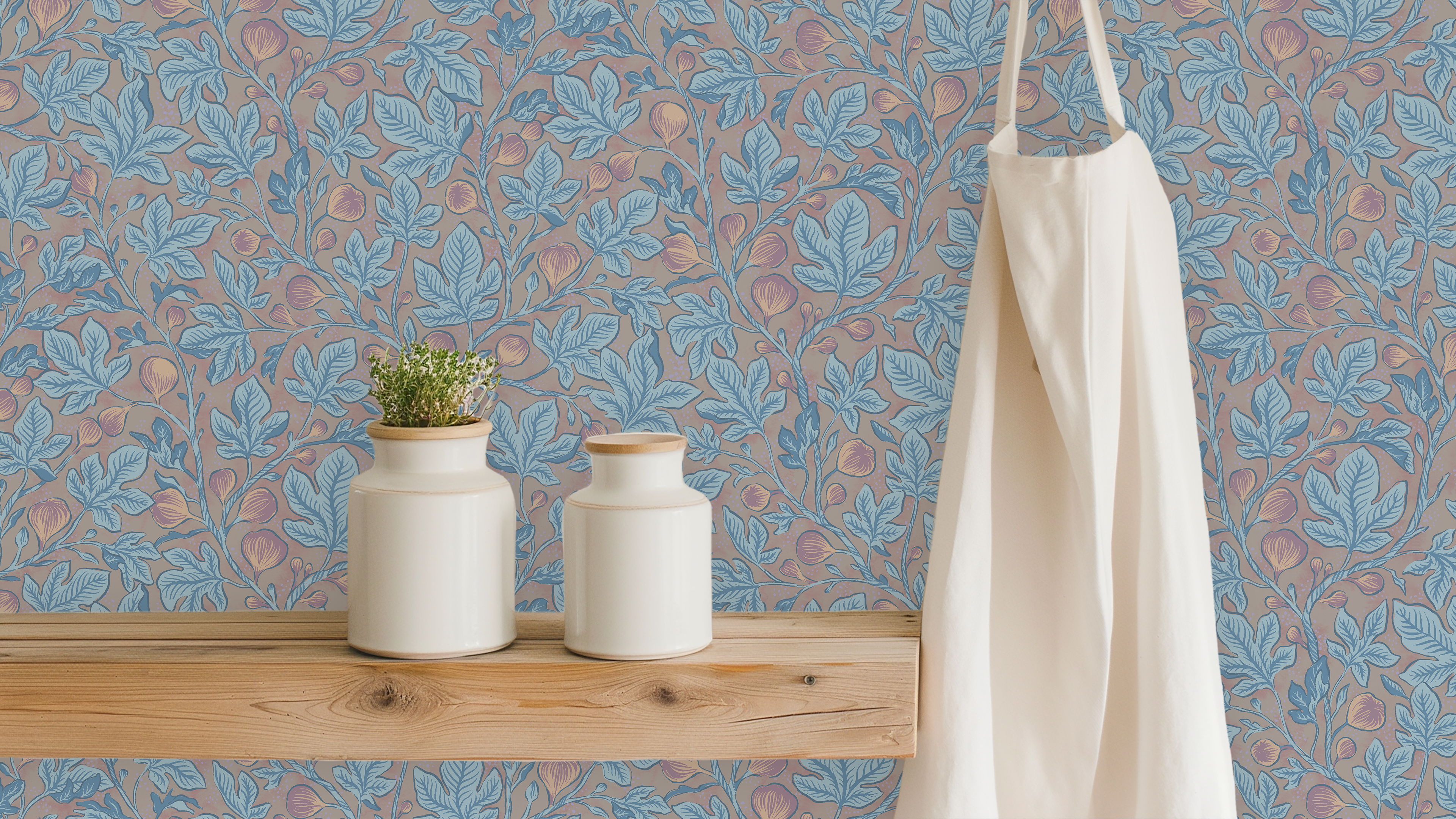 Fig Tree - Glow – Handmålad botanisk tapet med fikonträd