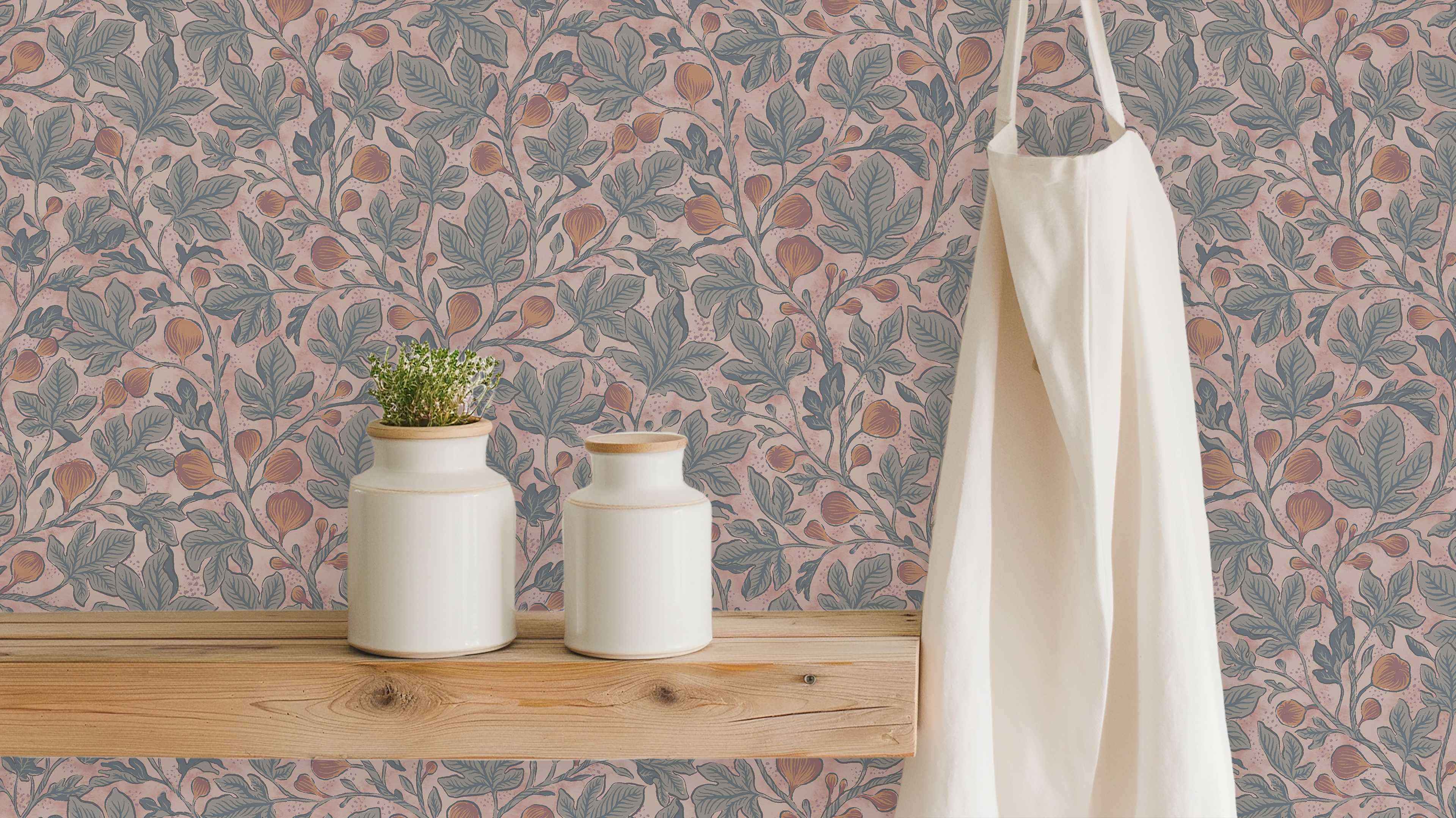 Fig Tree - Terra - Elegant botanisk tapet med handmålade fikonblad