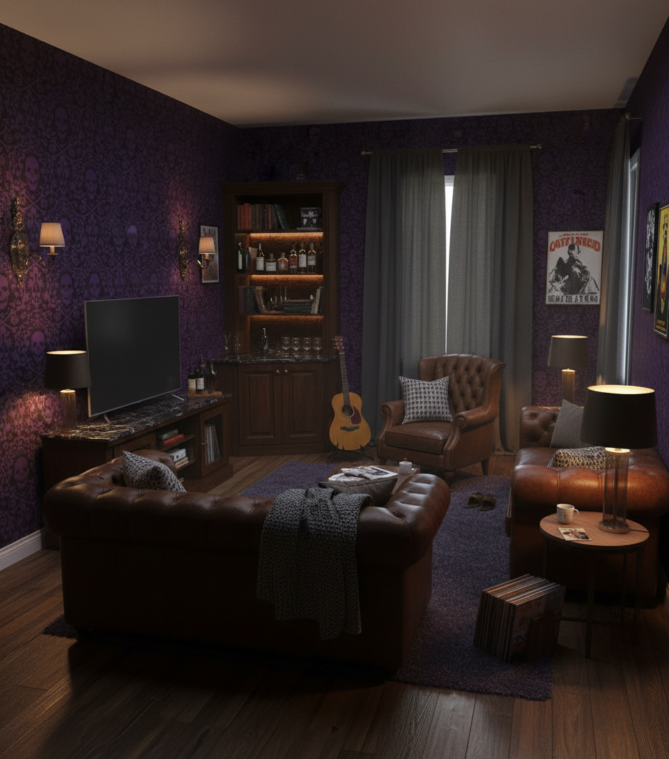 Happy Skulls - Lila - Tapet med lekfulla dödskallar för tuffa rum