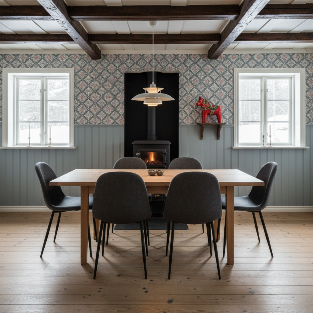 Marielund - Blå-rosa - Klassisk medaljongmönstrad tapet med tidlös elegans