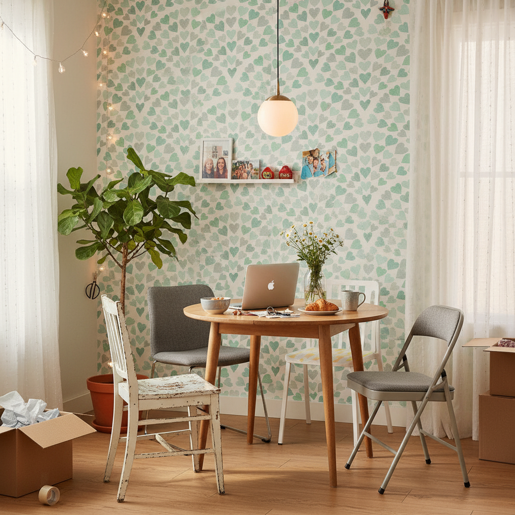Reval Wallpaper Scallop Hearts - Aqua - Fräsch tapet med hjärtmotiv i turkosa toner – högkvalitativ tapet för en personlig...
