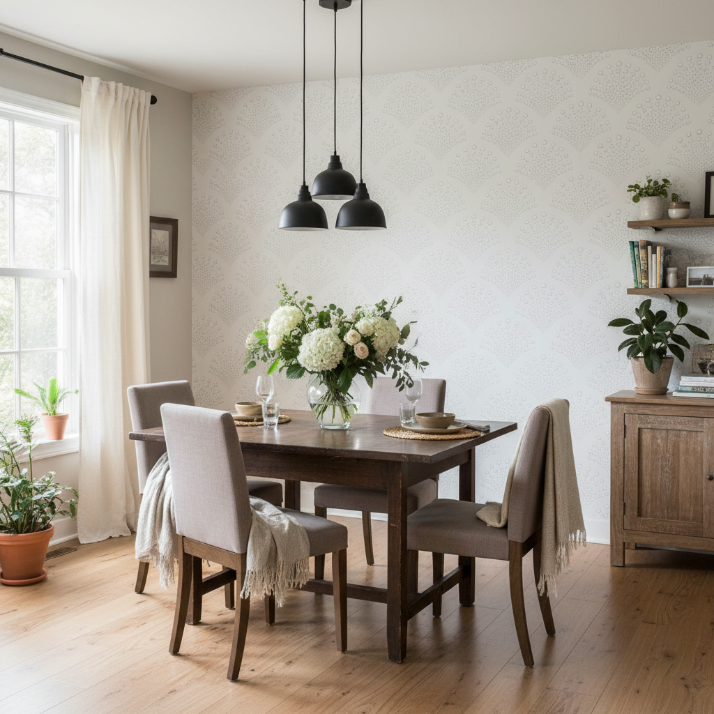 Morgondagg - Tapet med Art Deco-mönster i morgondisgrått