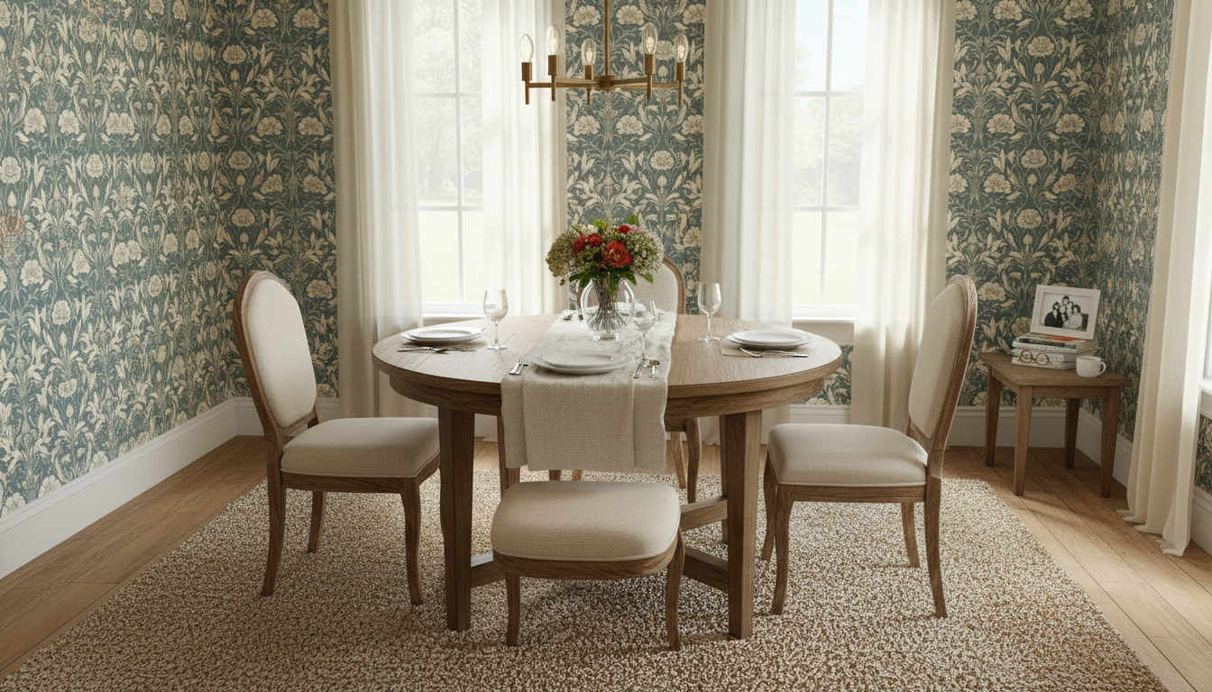 Isabelle - Blågrön - Klassisk tapet med damastmönster i blågrå toner