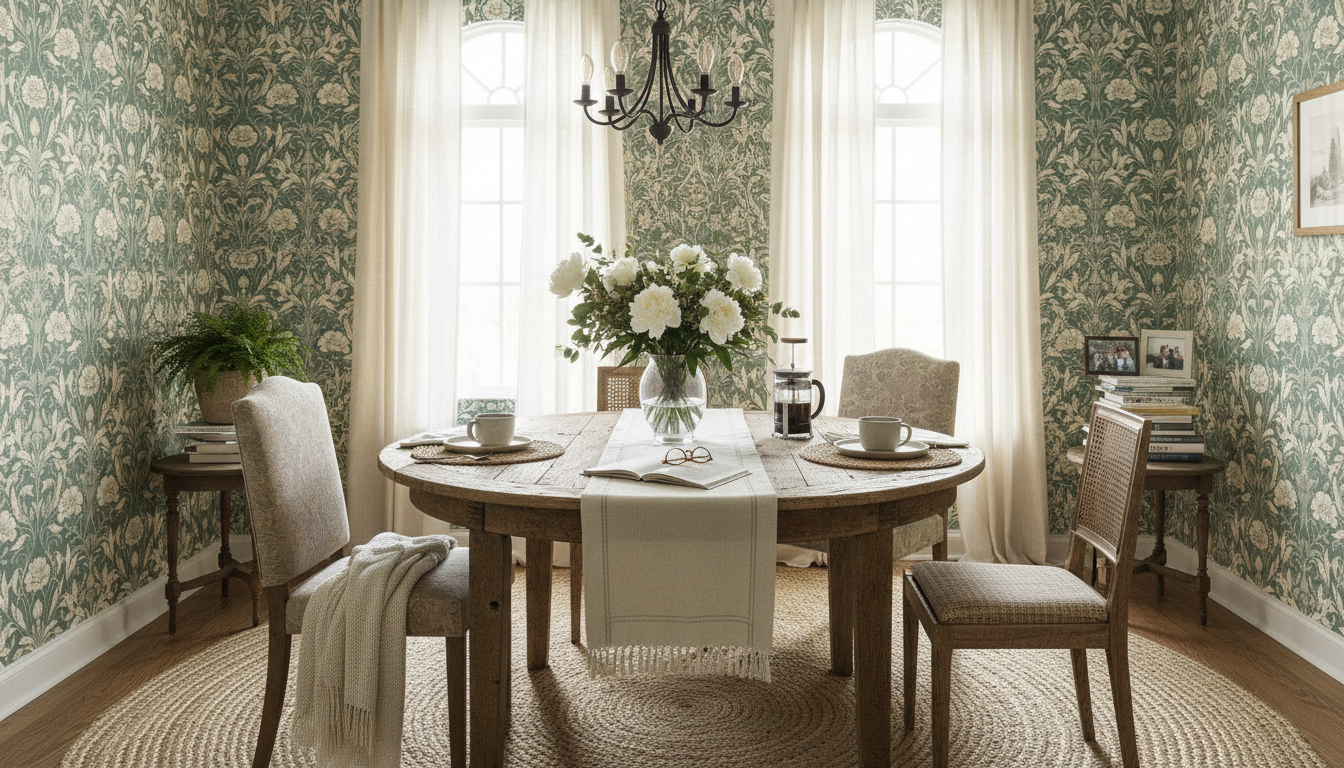 Isabelle - Grön - Klassisk tapet med damastmönster i gröna toner