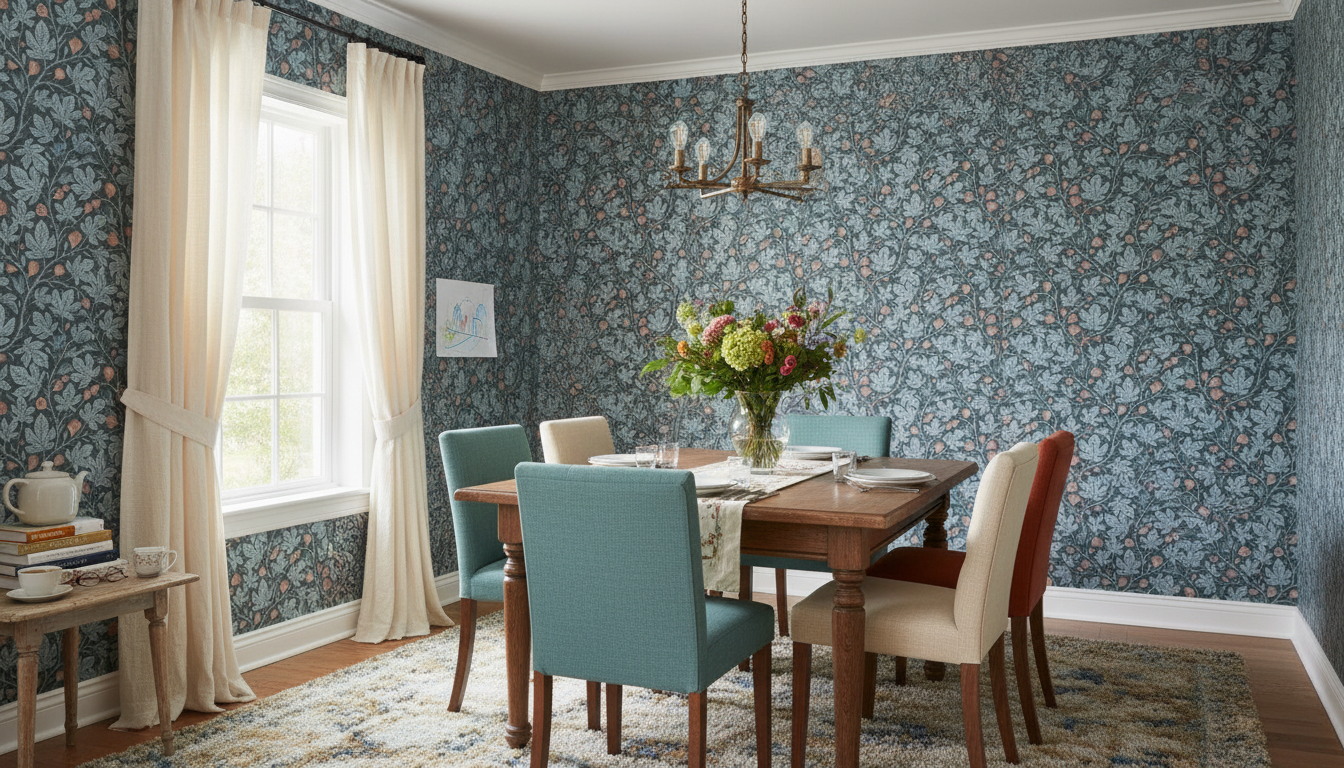 Fig Tree - Teal - Elegant tapet med fikonträd i blågrå toner