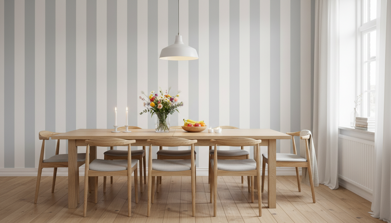 Big Stripes - Vit/Ljusgrå - Klassisk randig tapet för moderna hem